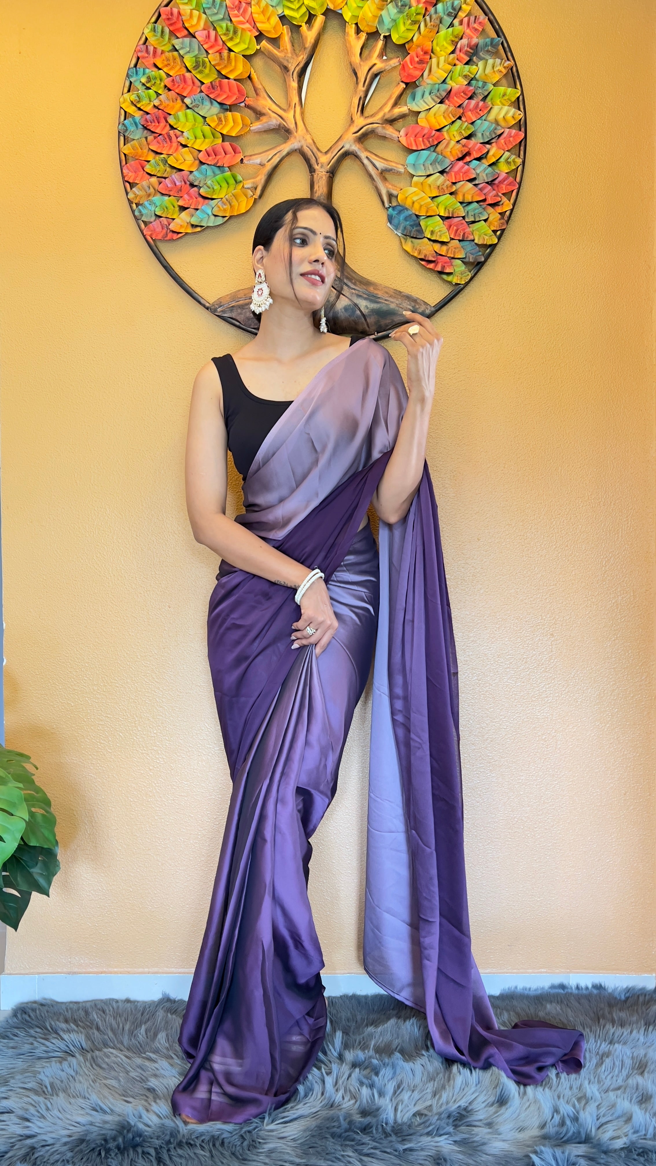 Bansuri One Minute Ready To Wear Purple Saree With Unstiched Blouse