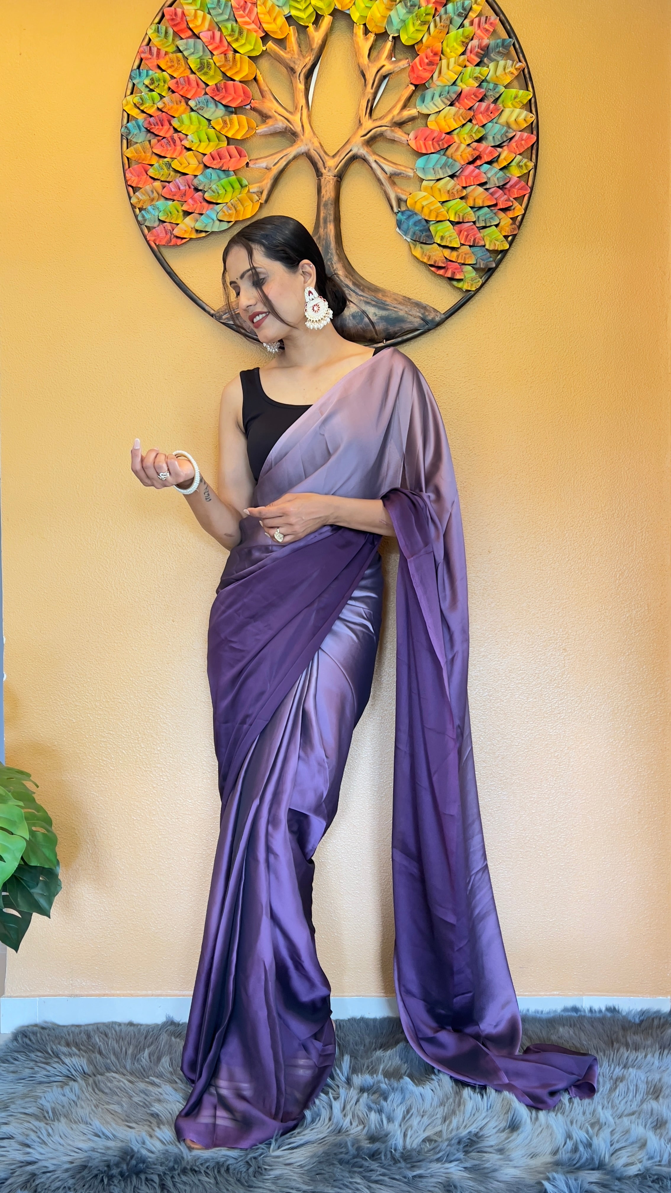 Bansuri One Minute Ready To Wear Purple Saree With Unstiched Blouse