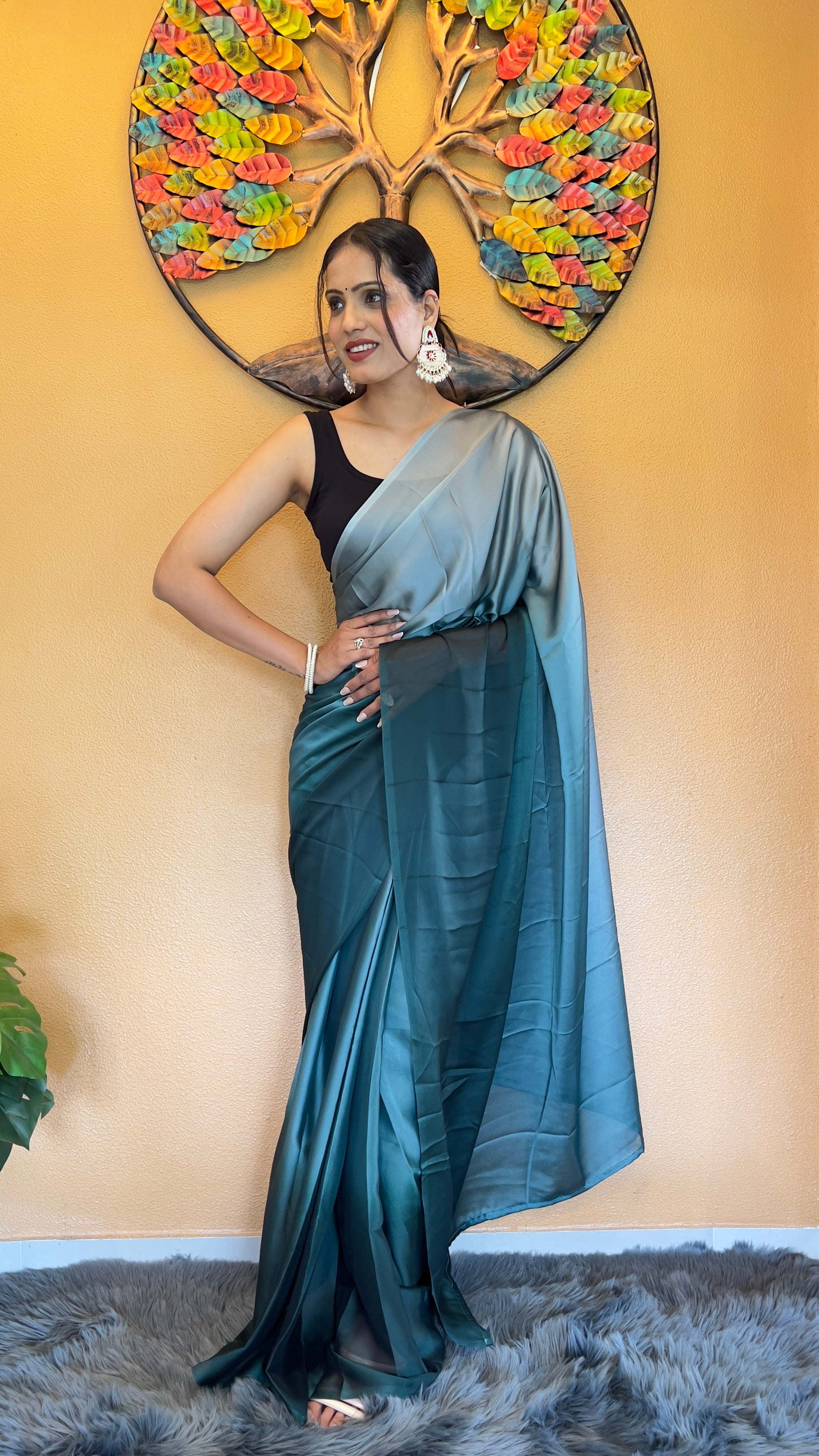 Bansuri One Minute Ready To Wear Blue Saree With Unstiched Blouse