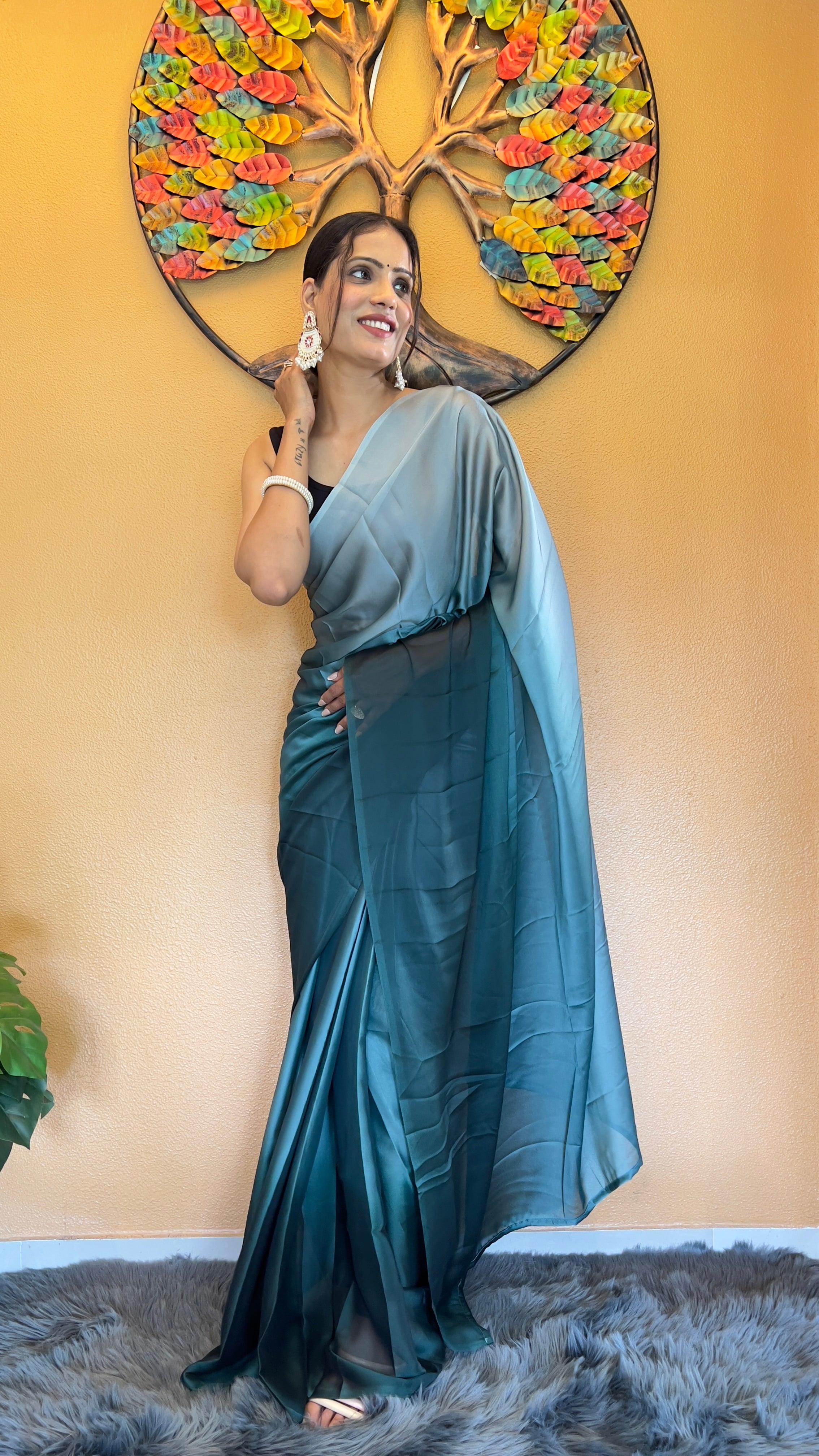 Bansuri One Minute Ready To Wear Blue Saree With Unstiched Blouse