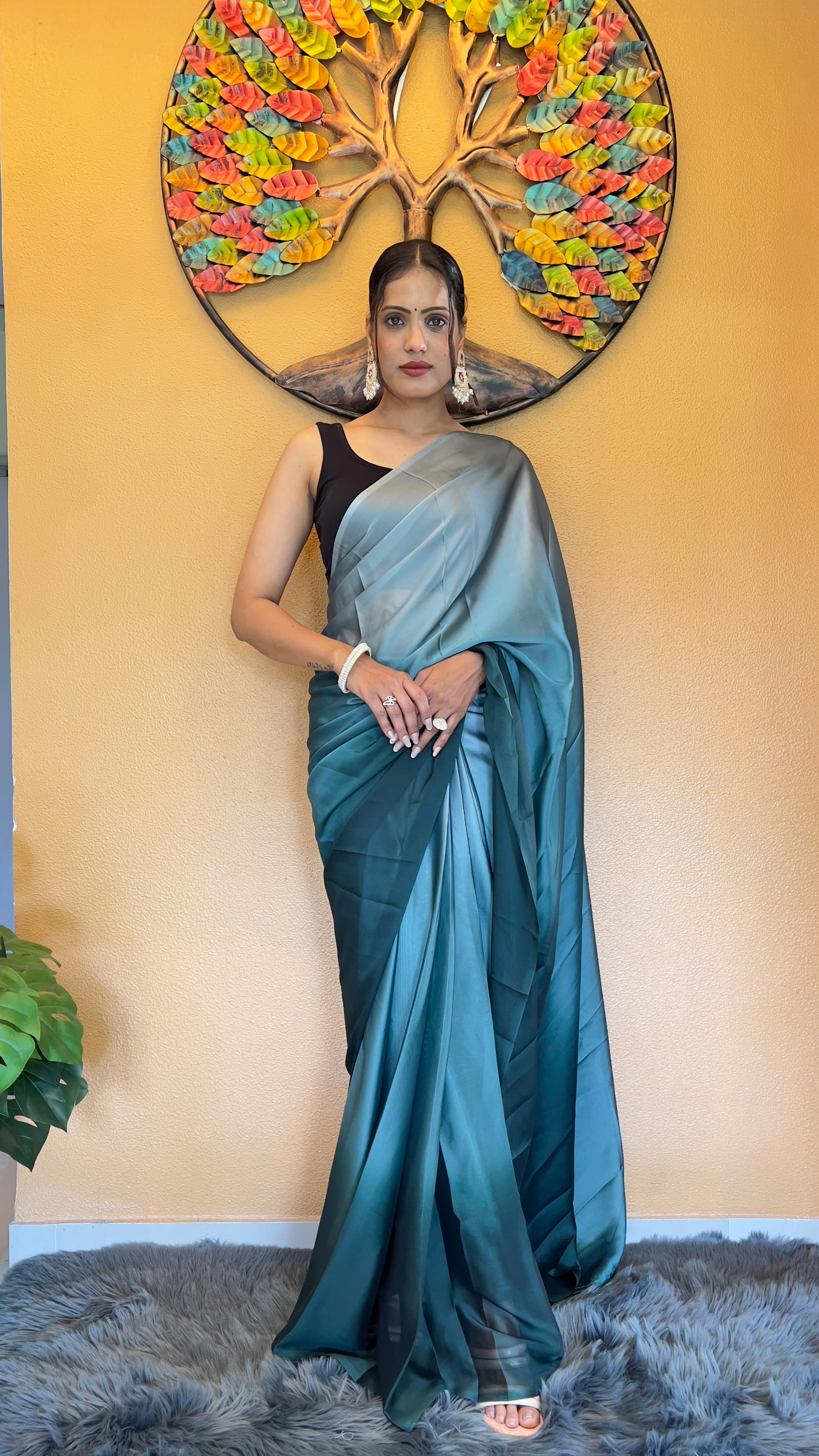 Bansuri One Minute Ready To Wear Blue Saree With Unstiched Blouse