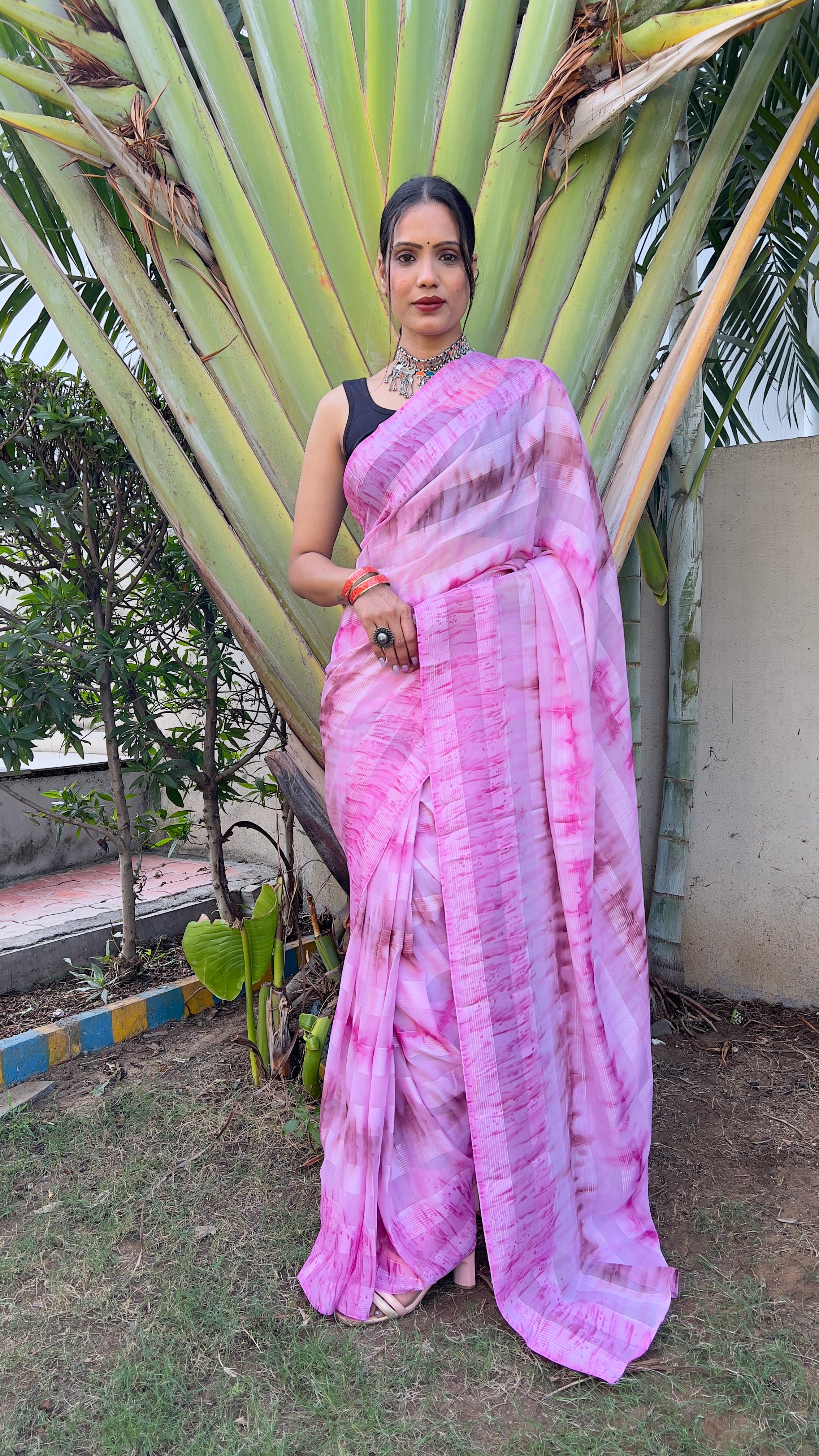 One Minute Ready to Wear New Premium Quelity Shibori Petal Pink Saree Divashree