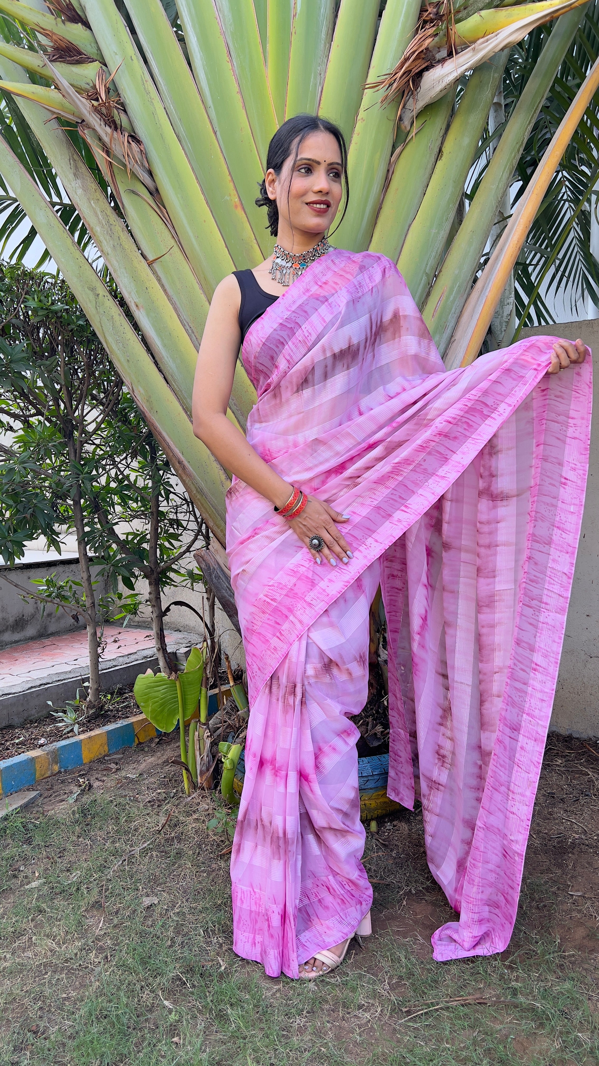 One Minute Ready to Wear New Premium Quelity Shibori Petal Pink Saree Divashree