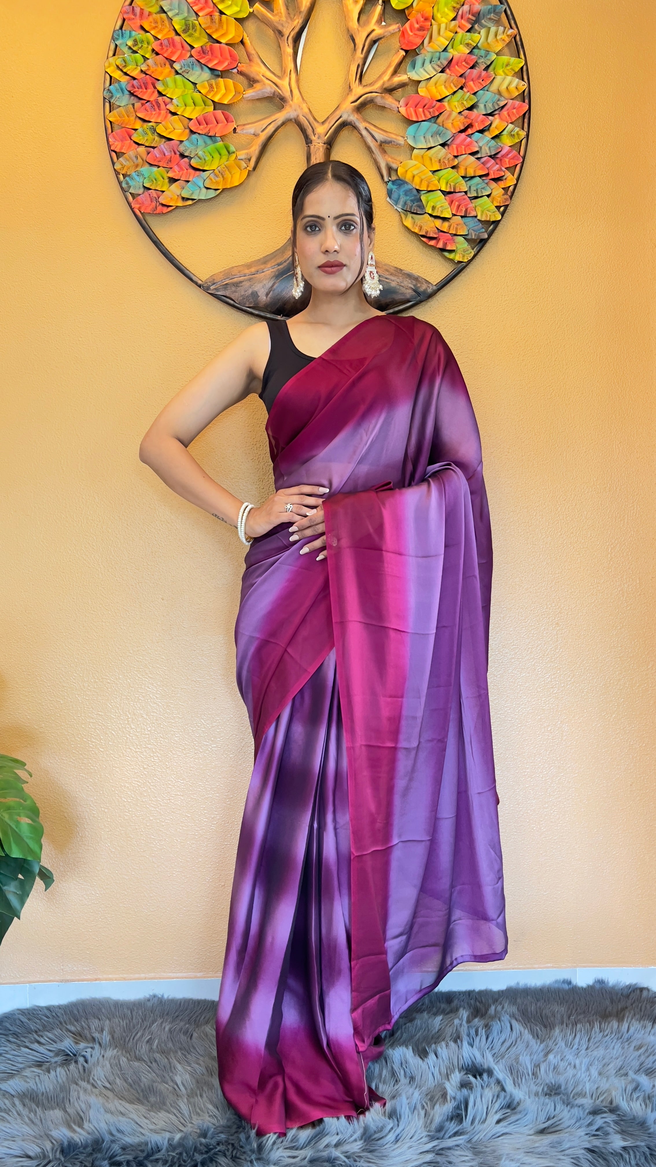 One Minute Ready to Wear New Looking Lavender Dream Softy georgette  Saree