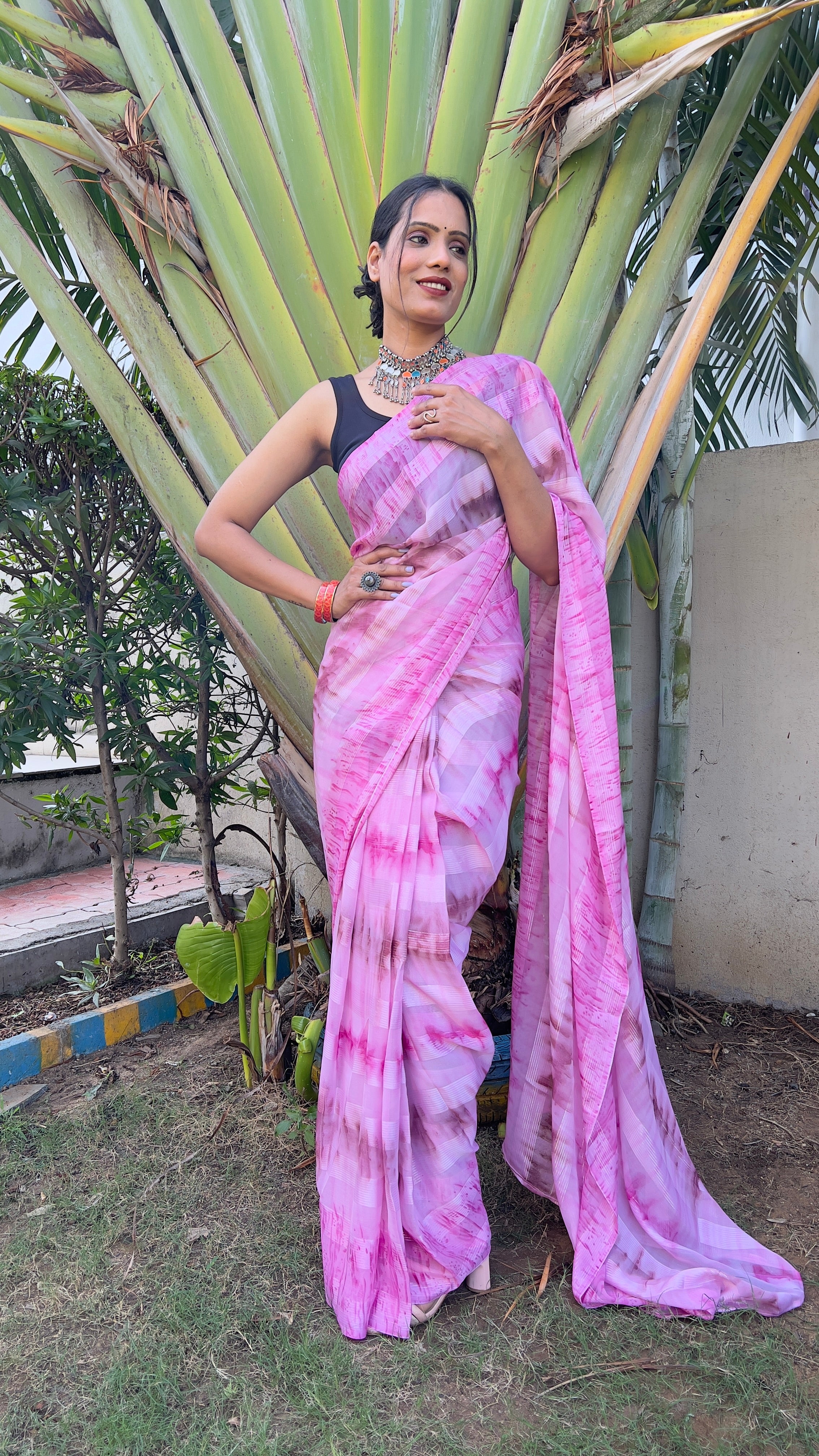 One Minute Ready to Wear New Premium Quelity Shibori Petal Pink Saree Divashree