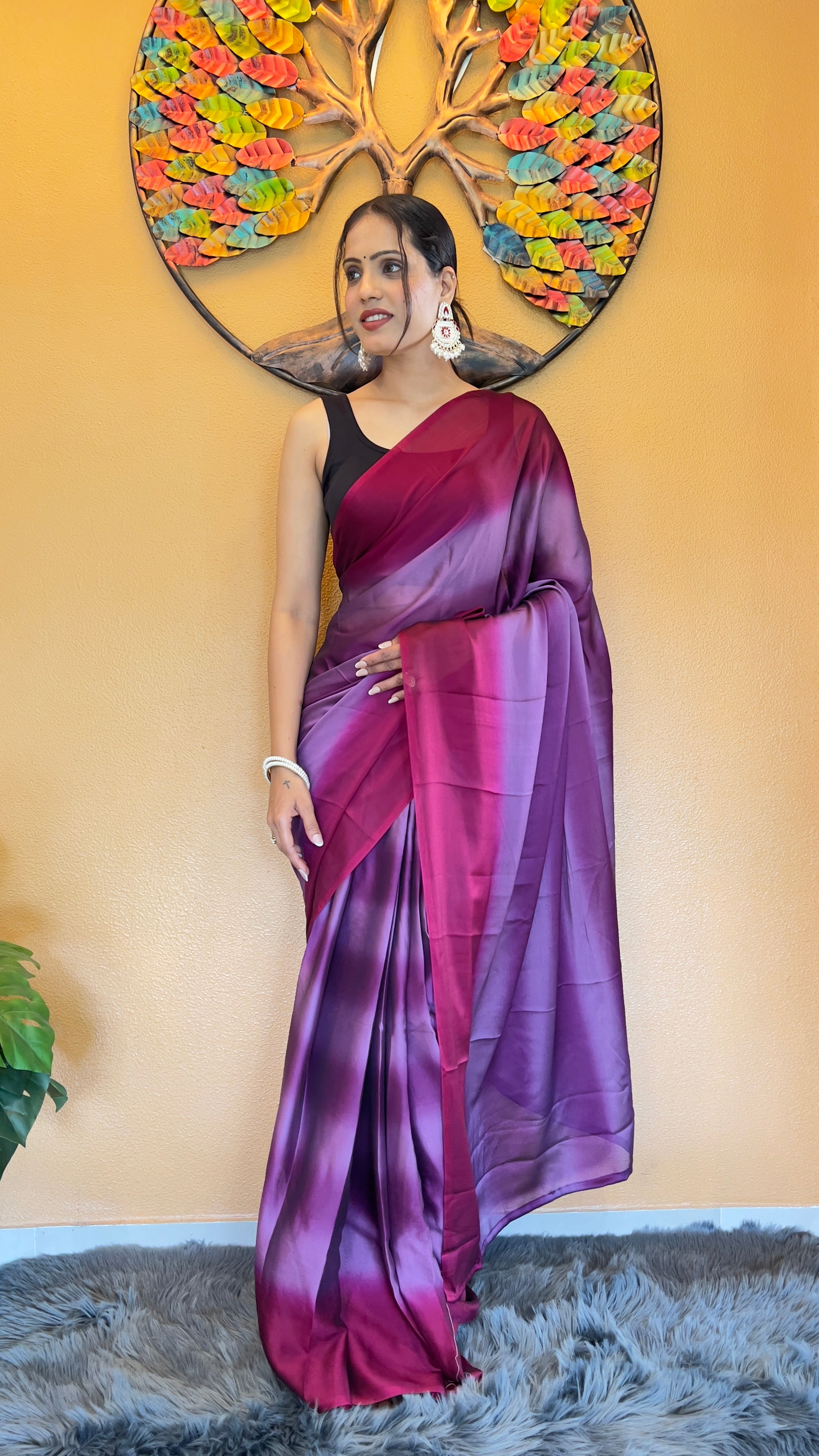 One Minute Ready to Wear New Looking Lavender Dream Softy georgette  Saree