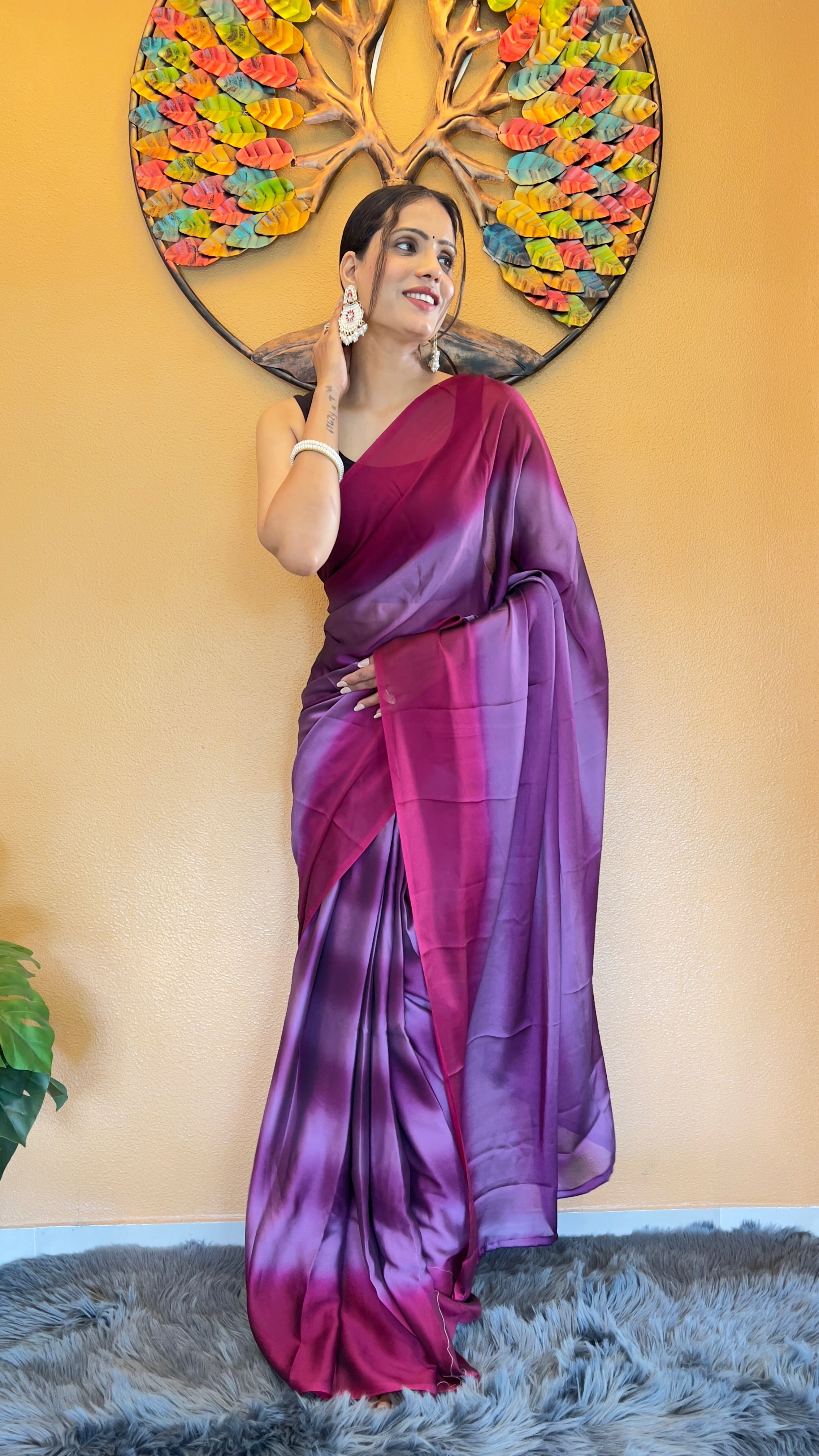 One Minute Ready to Wear New Looking Lavender Dream Softy georgette  Saree