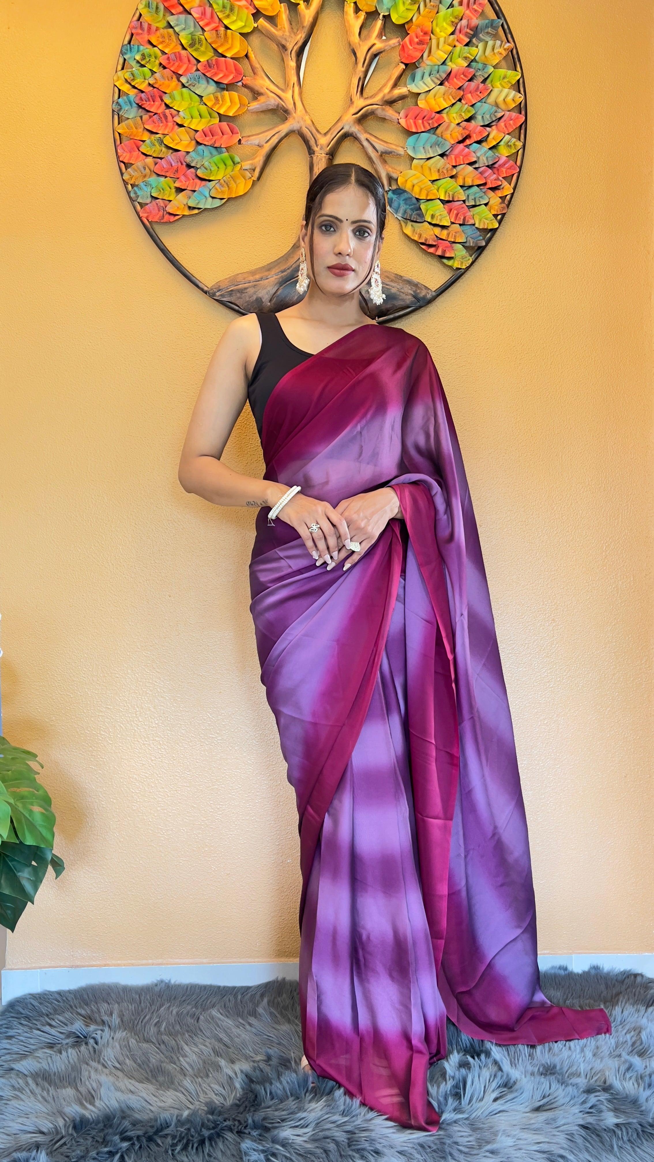 One Minute Ready to Wear New Looking Lavender Dream Softy georgette  Saree