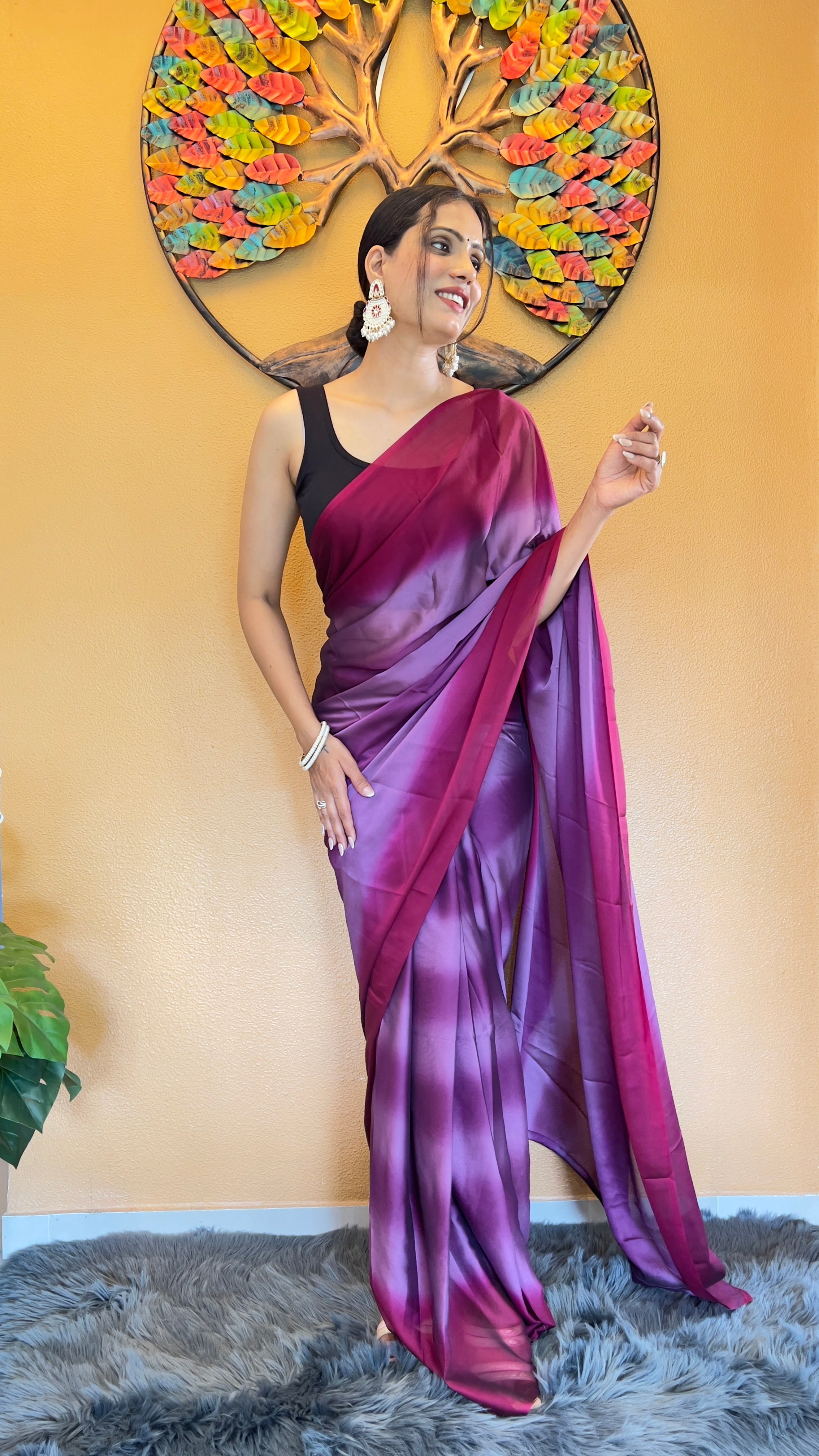 One Minute Ready to Wear New Looking Lavender Dream Softy georgette  Saree