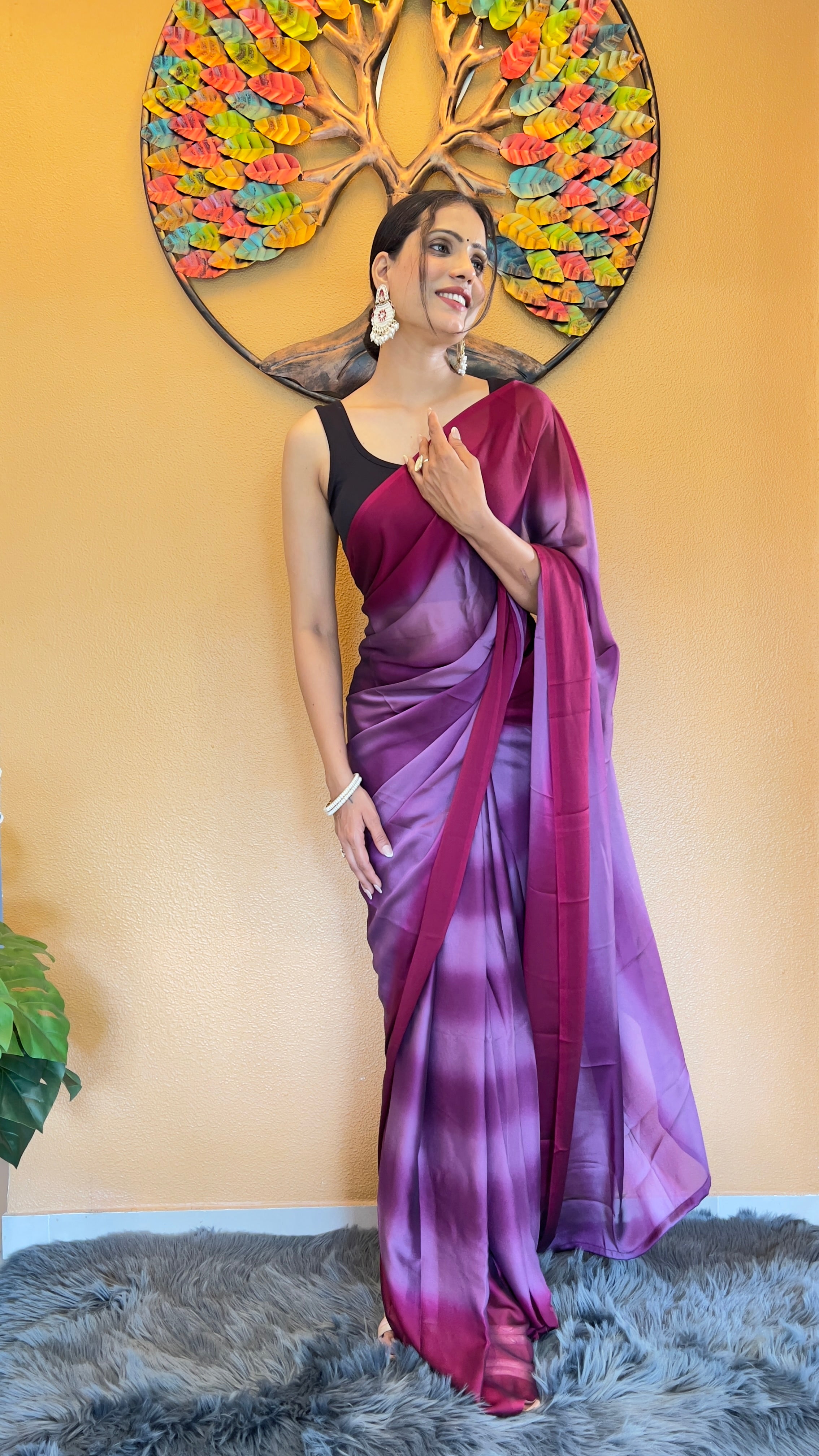 One Minute Ready to Wear New Looking Lavender Dream Softy georgette  Saree