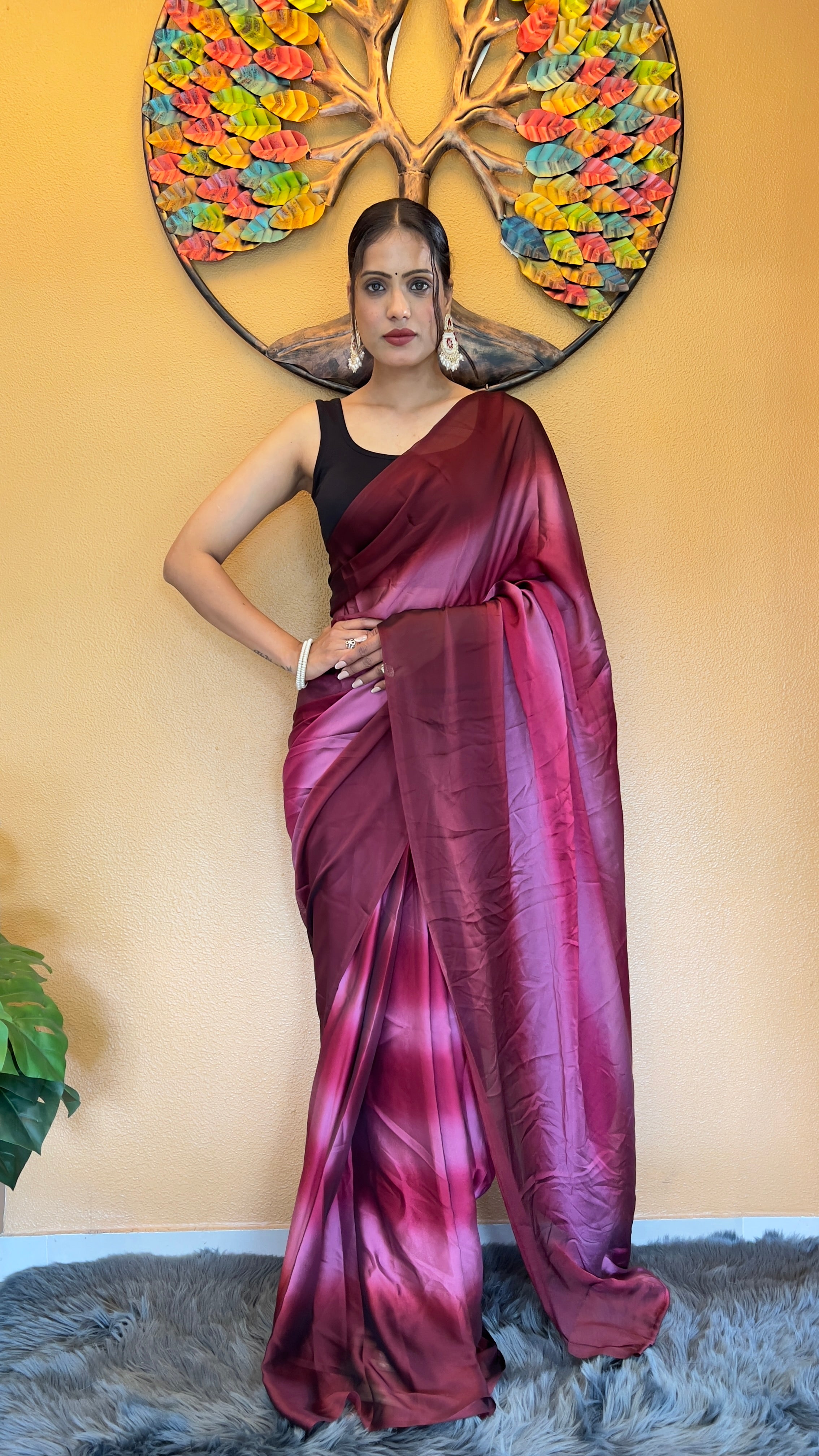 One Minute Ready to Wear New Looking Maroon Elegance Softy georgette Saree