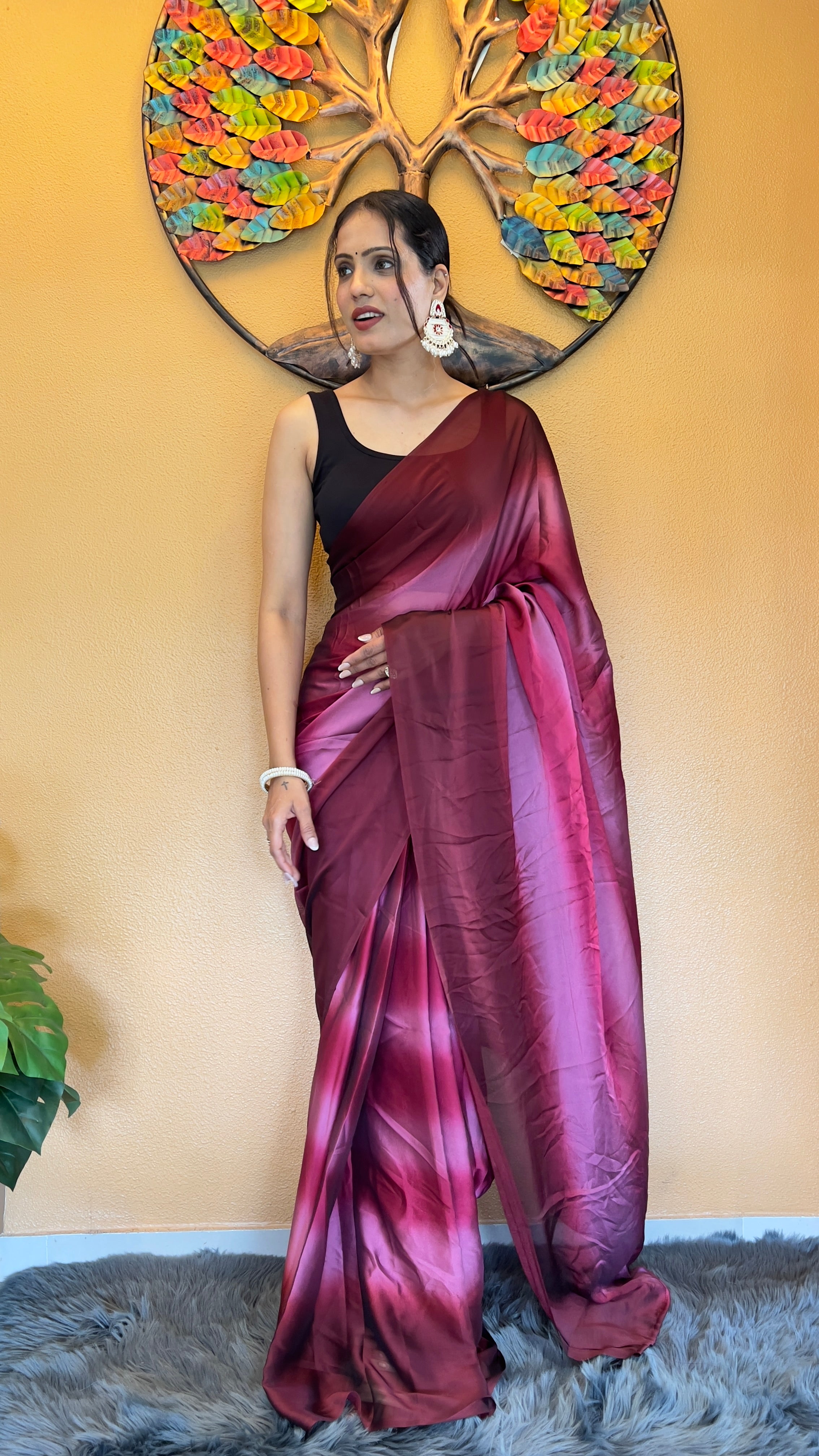 One Minute Ready to Wear New Looking Maroon Elegance Softy georgette Saree