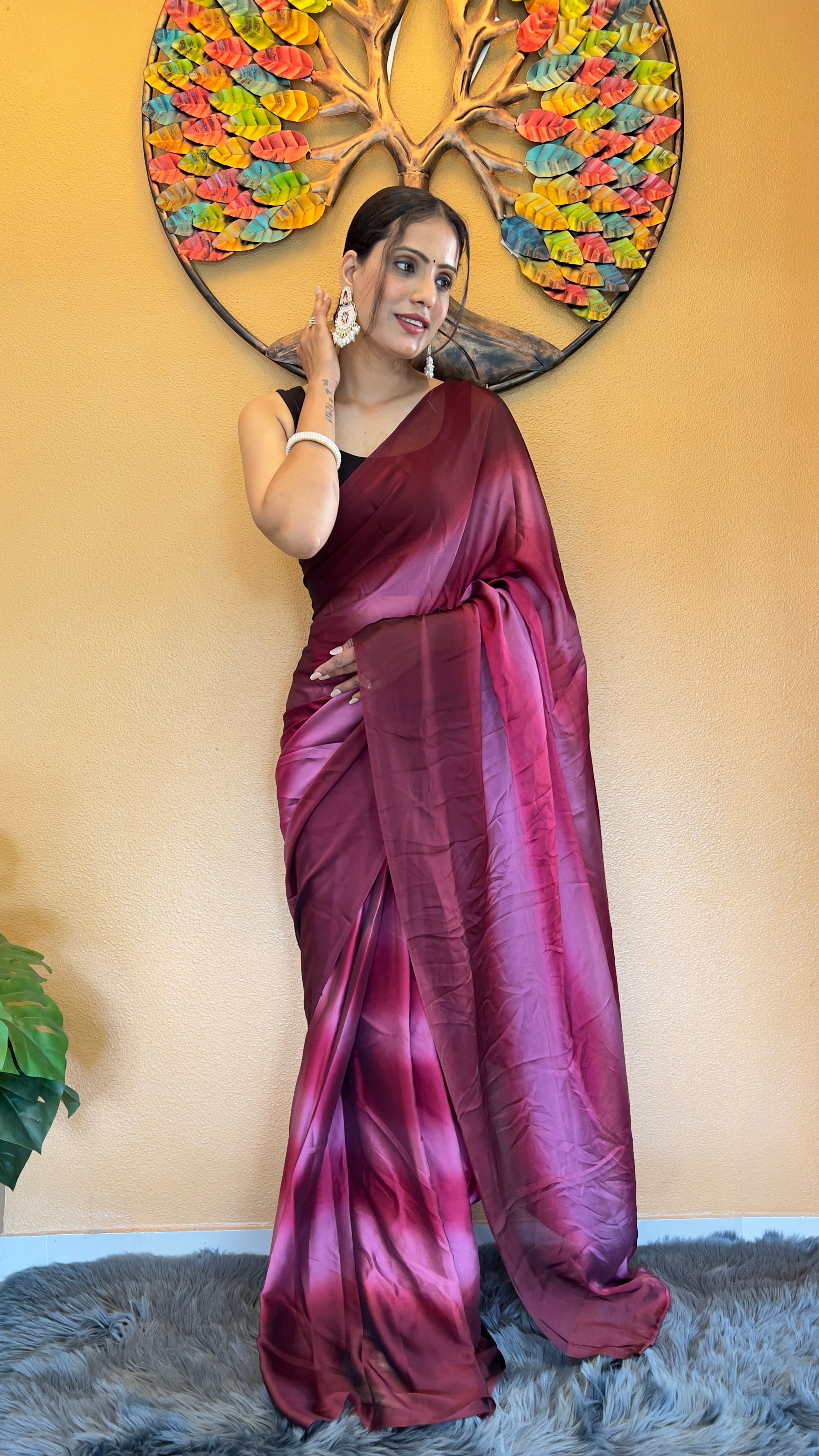 One Minute Ready to Wear New Looking Maroon Elegance Softy georgette Saree