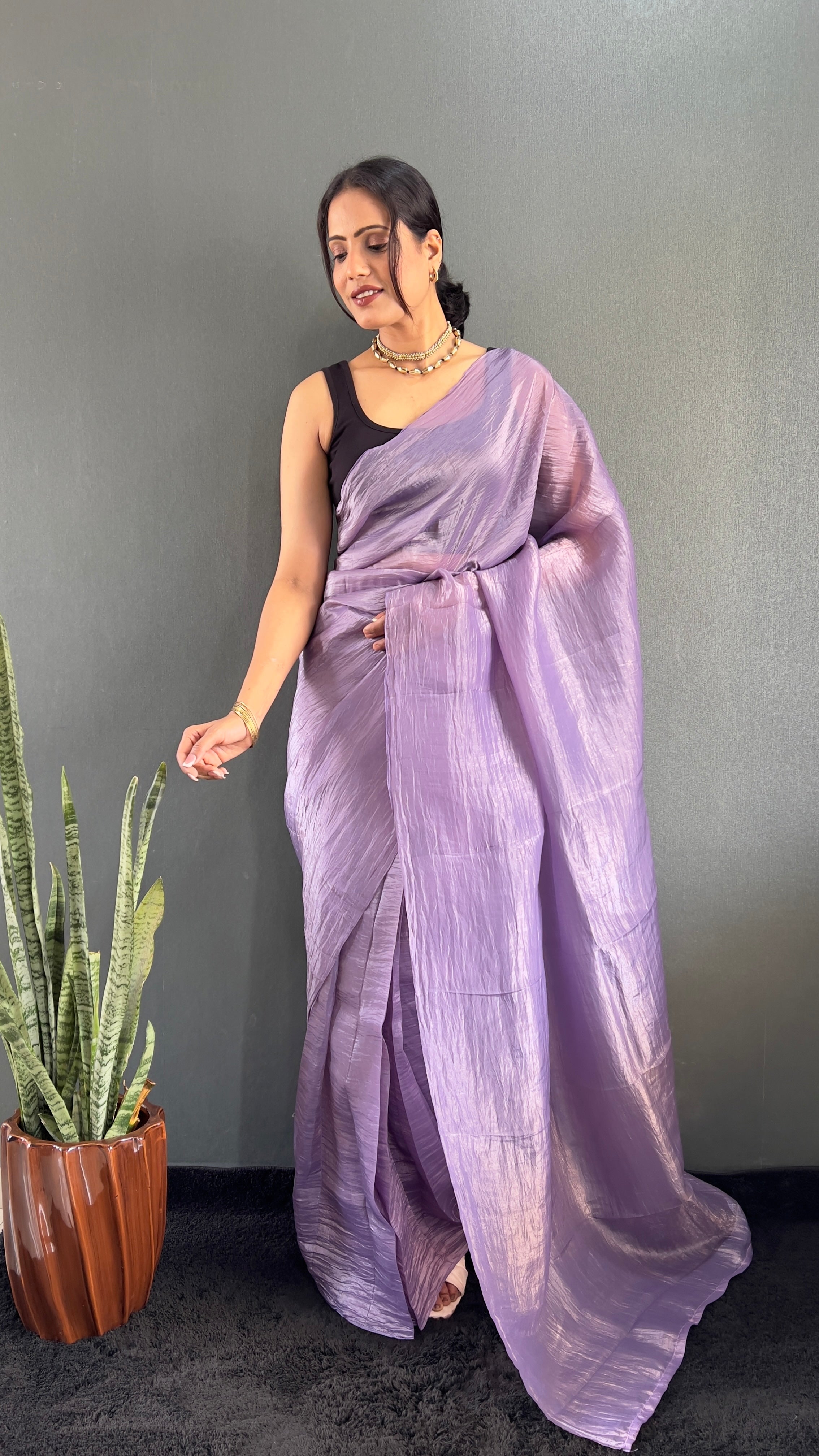 Crush One Minute Ready To Wear Purple Saree With Unstiched Blouse