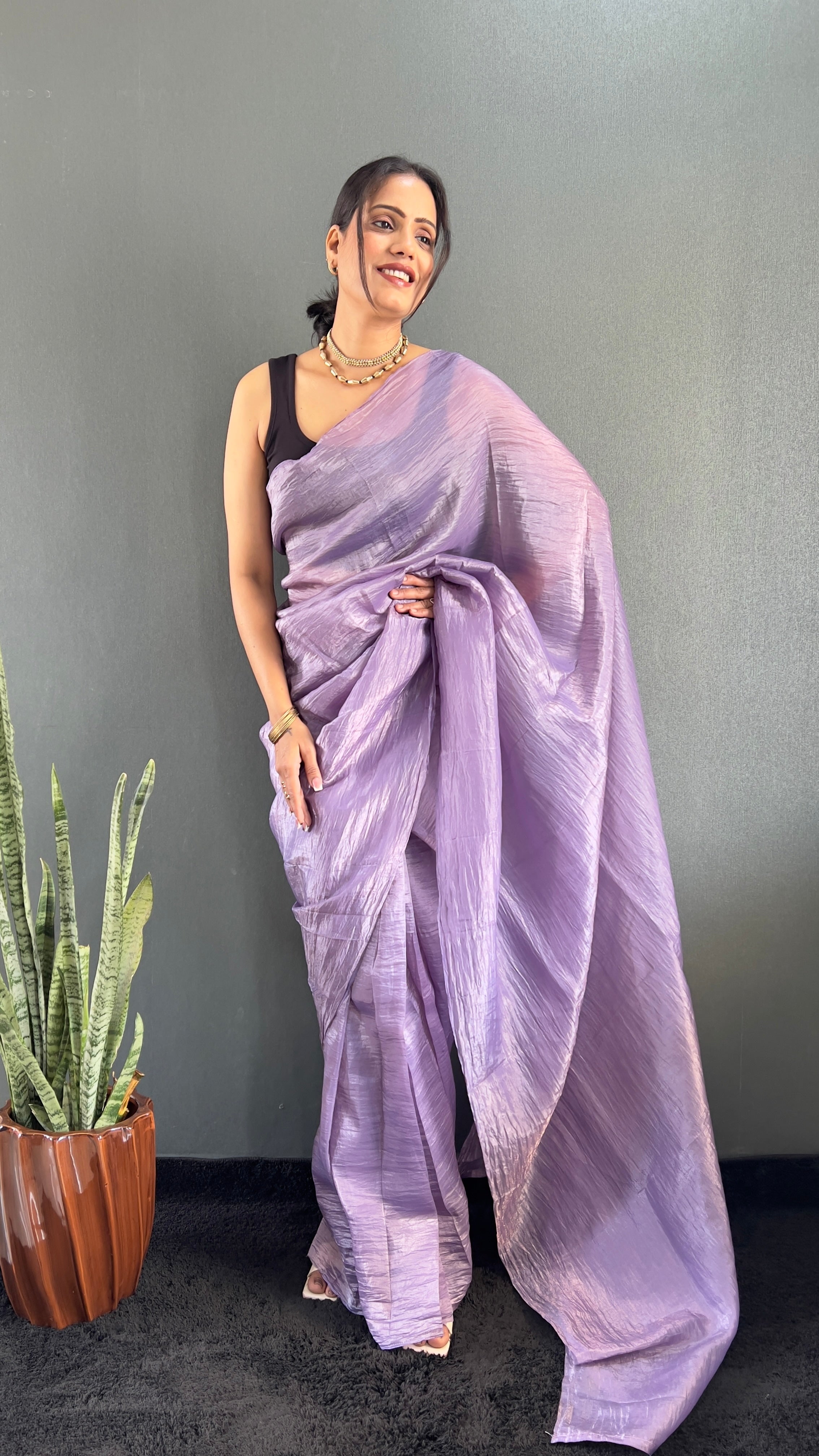 Crush One Minute Ready To Wear Purple Saree With Unstiched Blouse