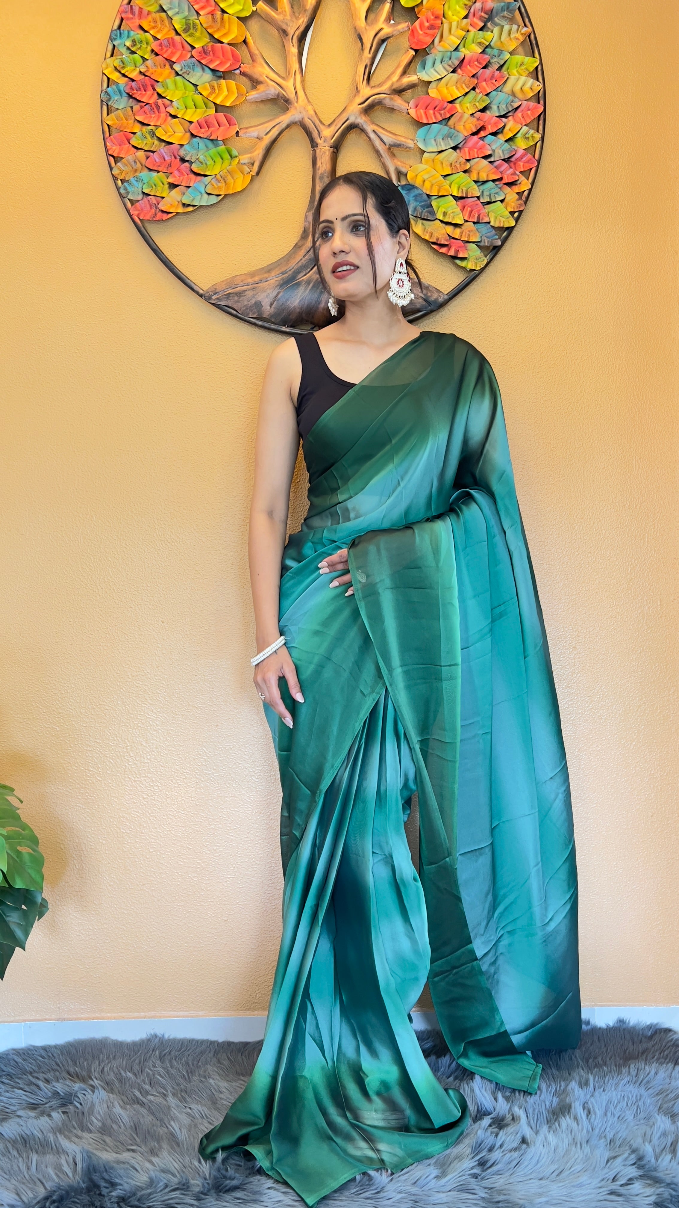 One Minute Ready to Wear New Looking Emerald Elegance Softy georgette Saree