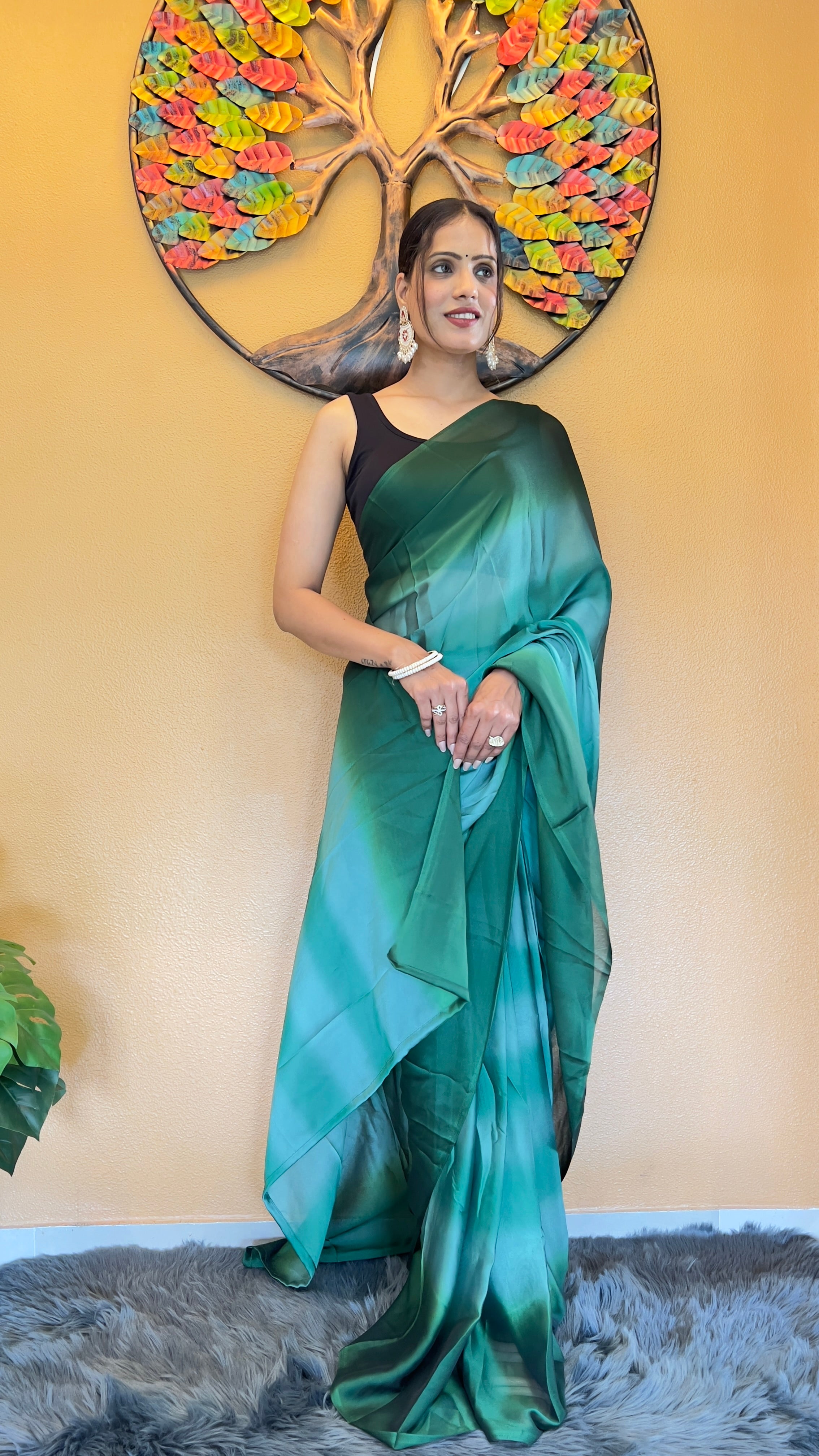 One Minute Ready to Wear New Looking Emerald Elegance Softy georgette Saree