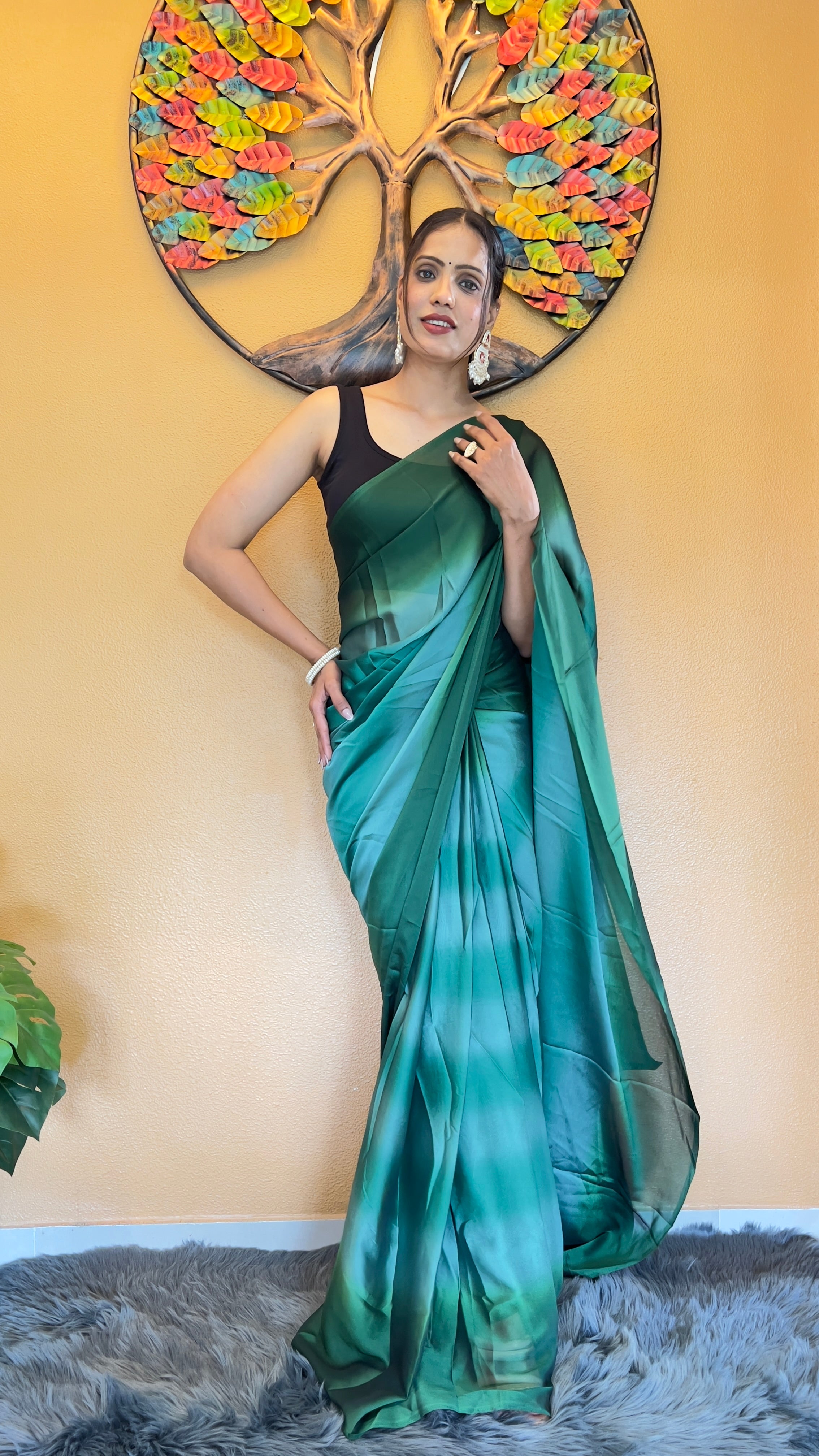 One Minute Ready to Wear New Looking Emerald Elegance Softy georgette Saree