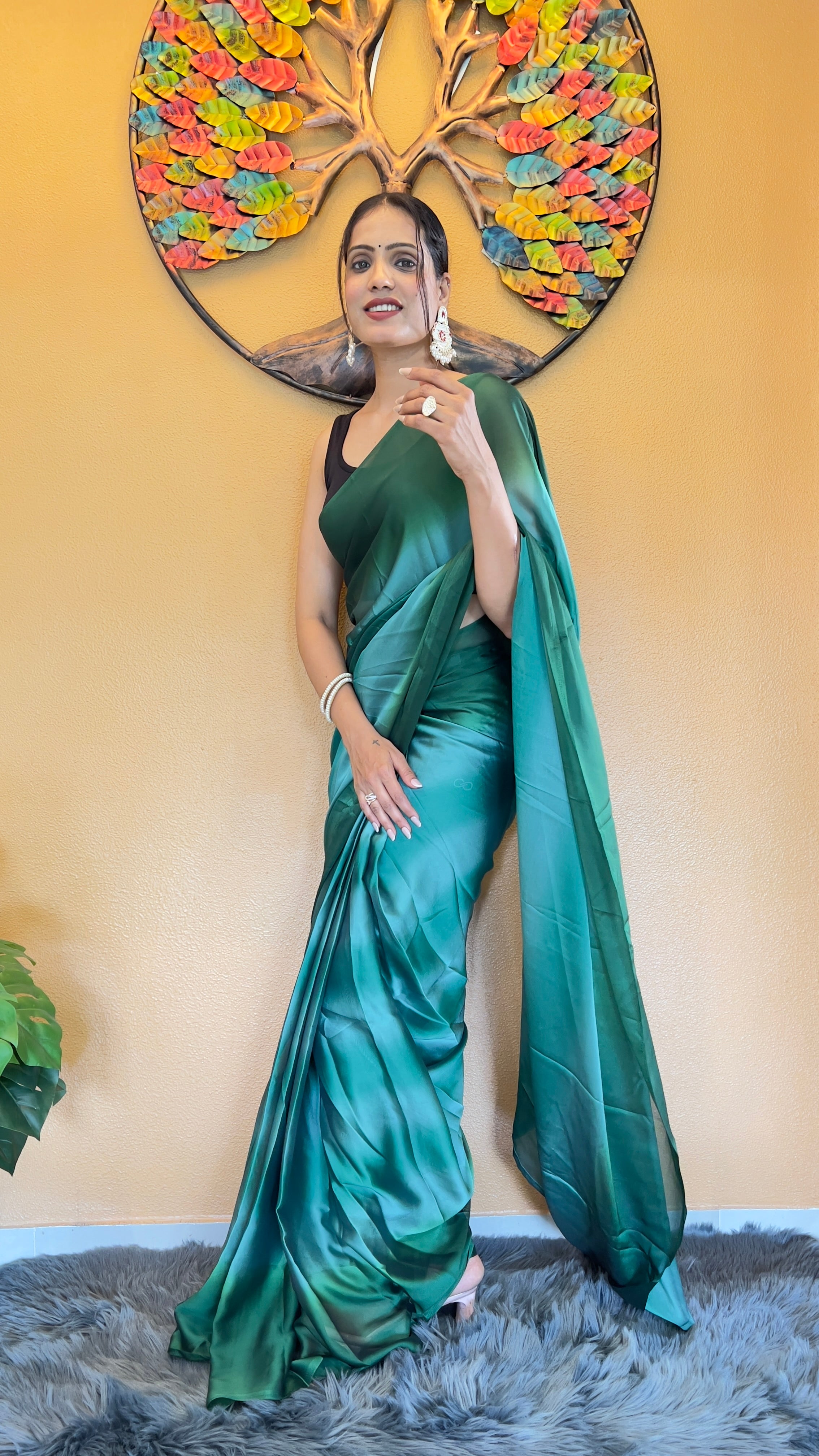 One Minute Ready to Wear New Looking Emerald Elegance Softy georgette Saree