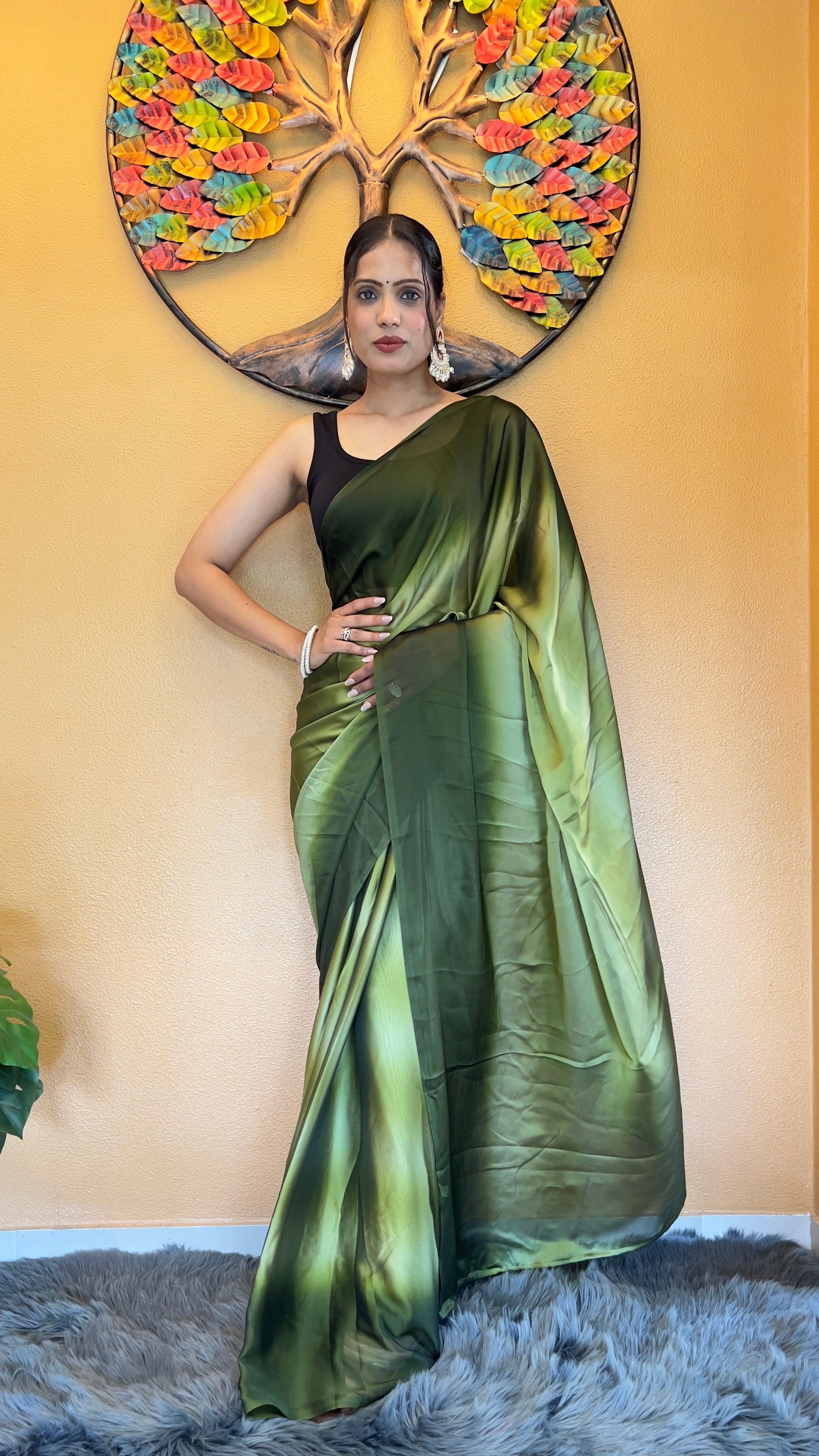 One Minute Ready to Wear New Looking Green Goddess Garb Softy georgette Saree