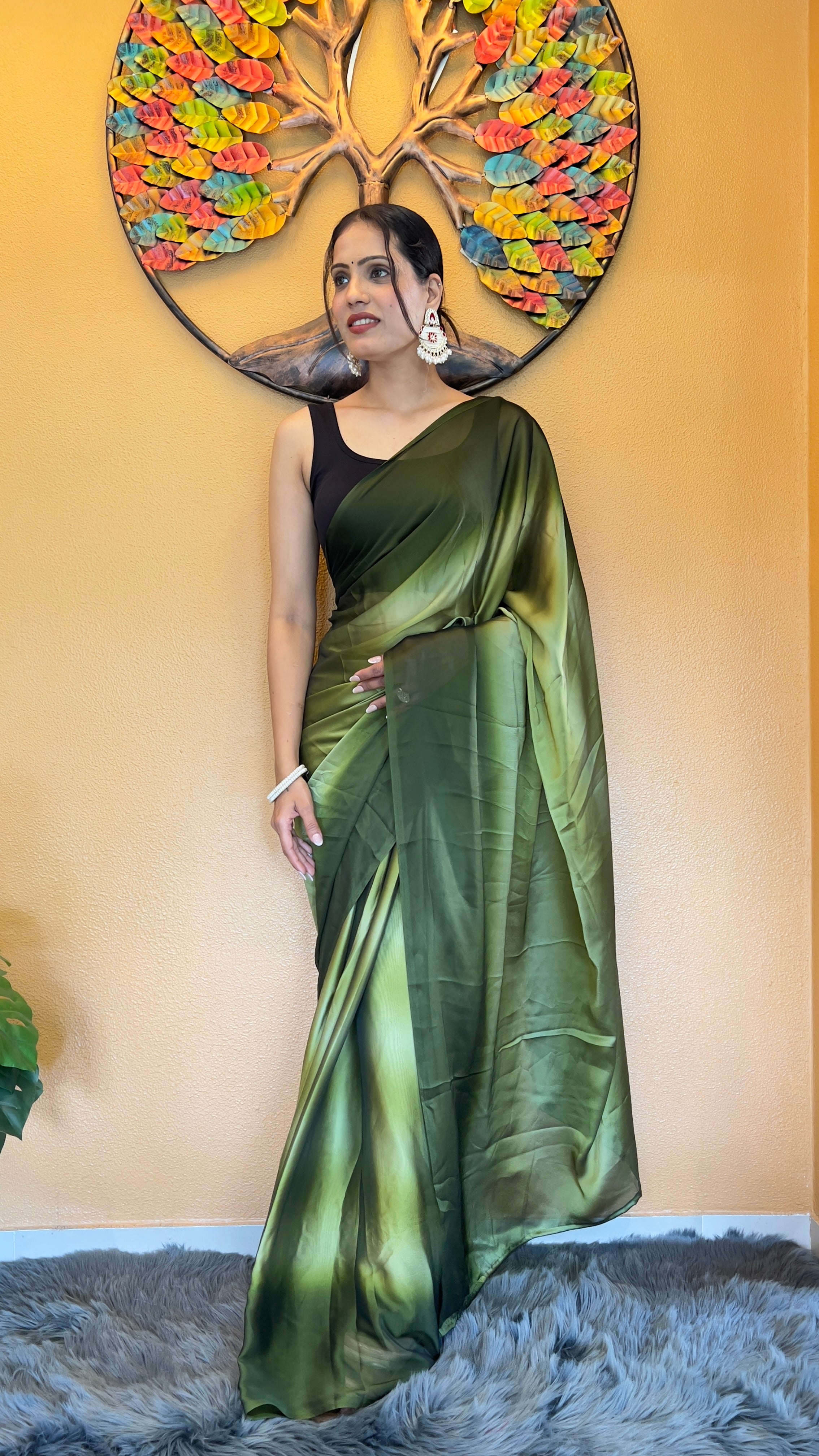 One Minute Ready to Wear New Looking Green Goddess Garb Softy georgette Saree