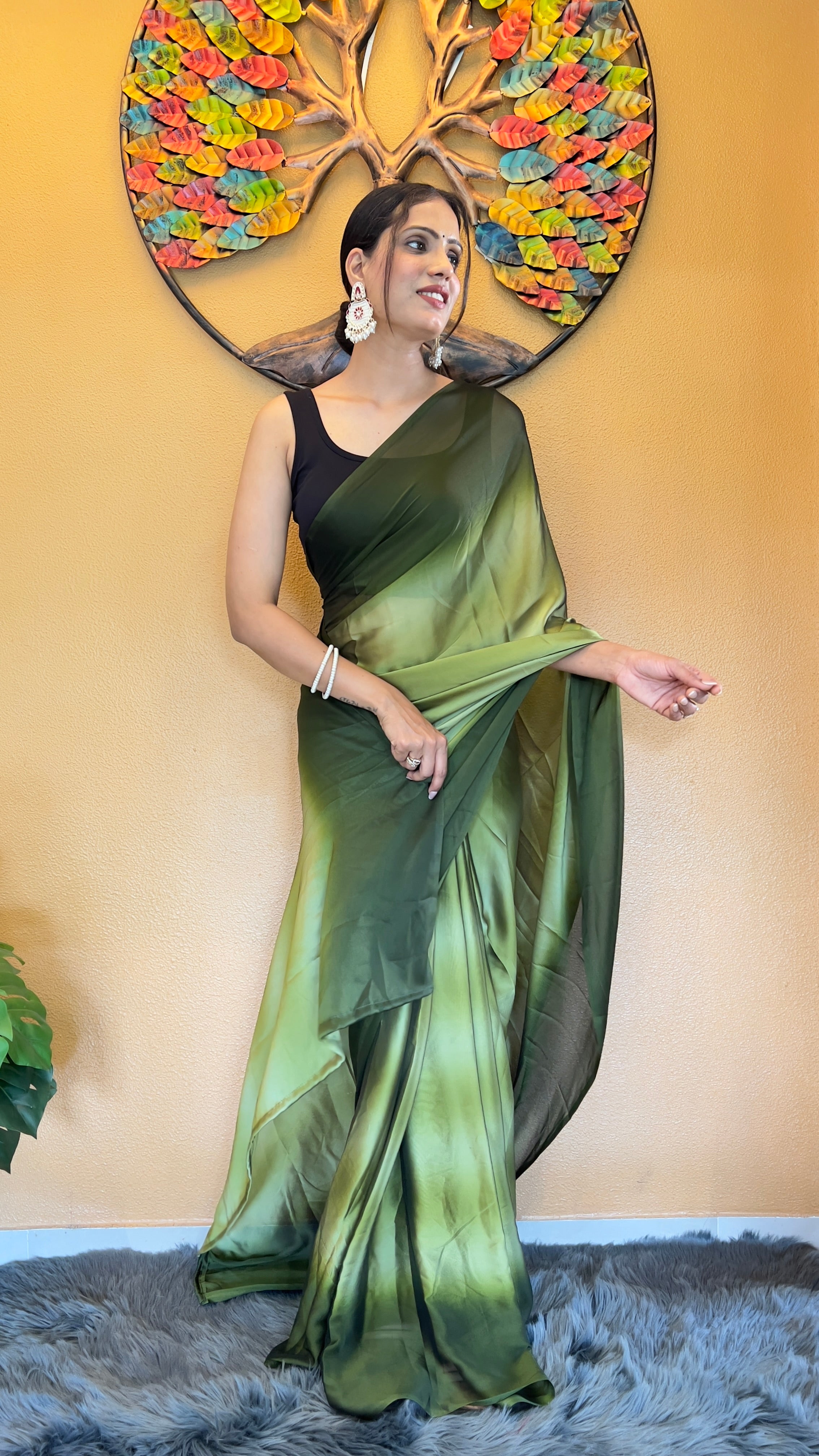 One Minute Ready to Wear New Looking Green Goddess Garb Softy georgette Saree