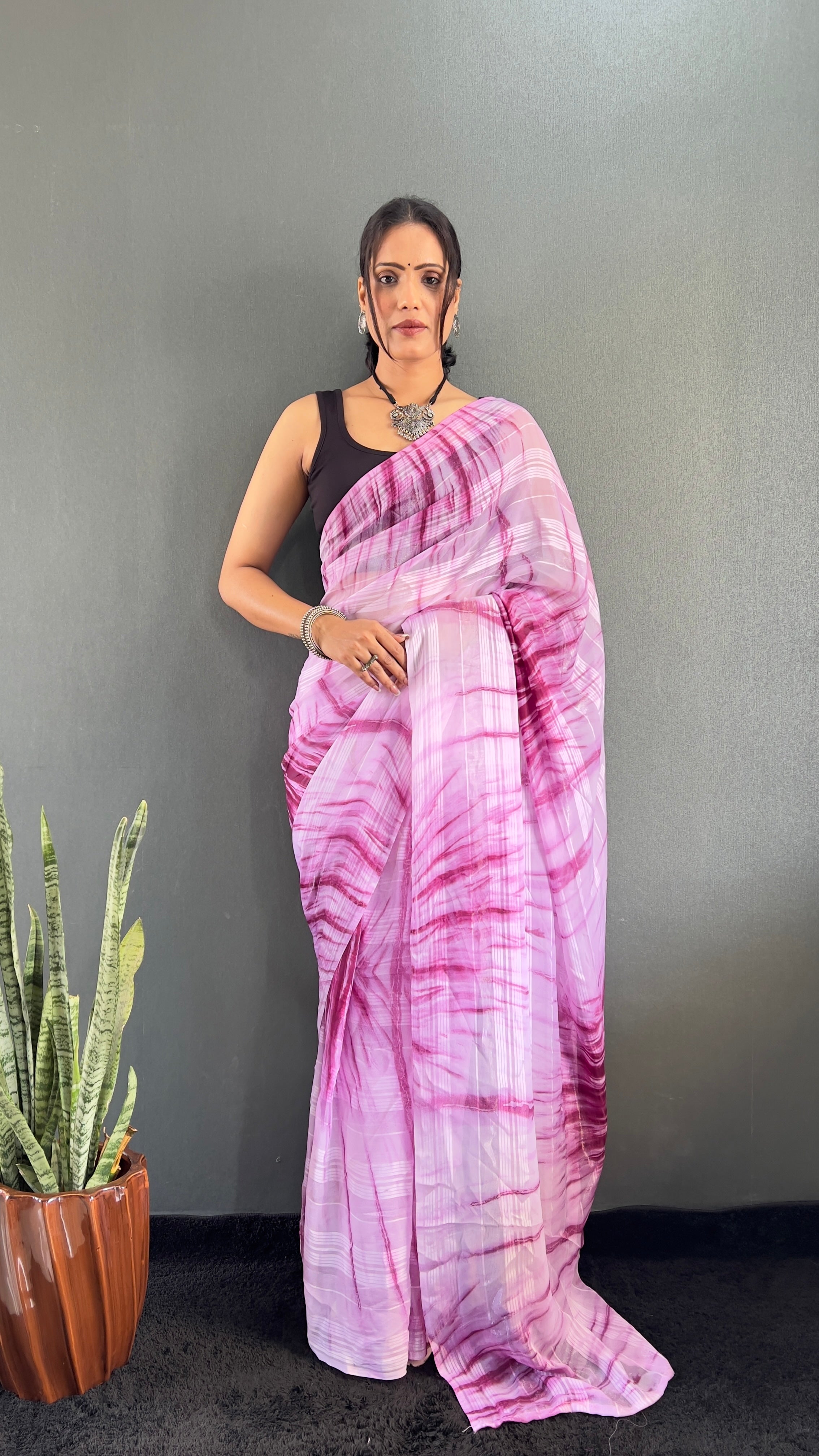 Annaya One Minute Ready To Wear Pink Saree with unstitch Blouse