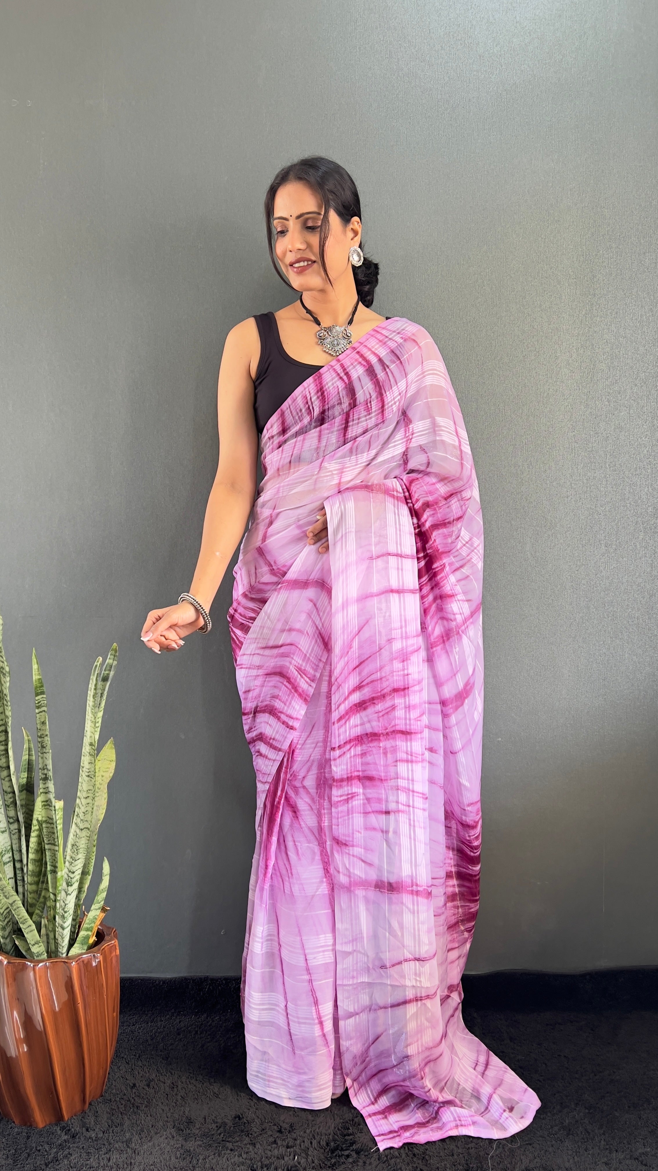 Annaya One Minute Ready To Wear Pink Saree with unstitch Blouse