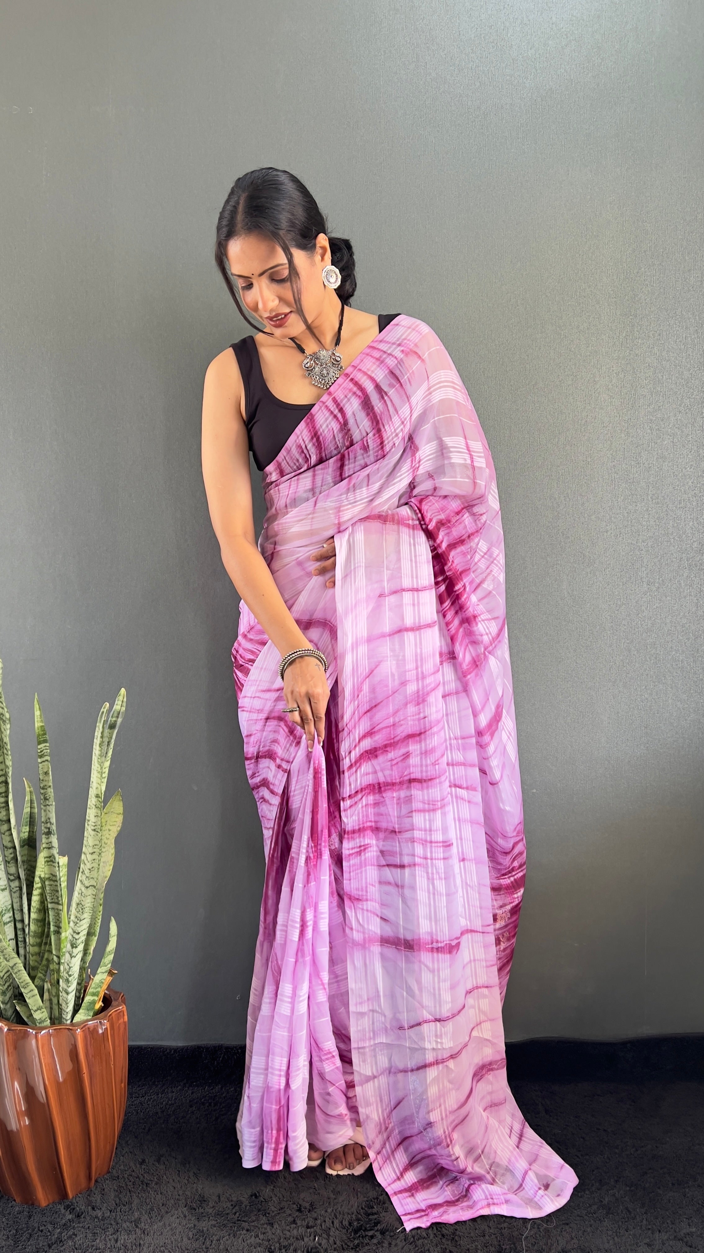 Annaya One Minute Ready To Wear Pink Saree with unstitch Blouse