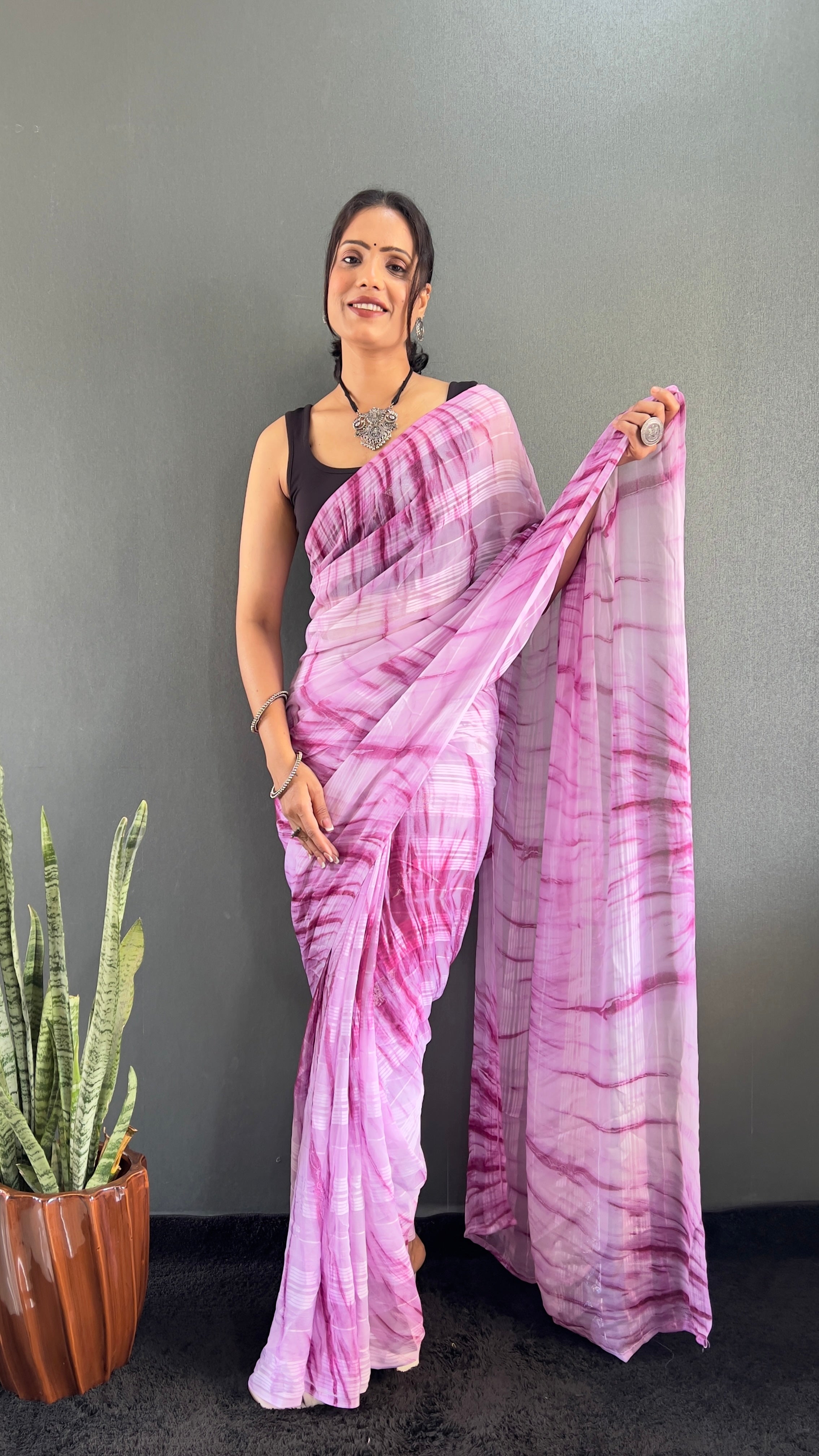 Annaya One Minute Ready To Wear Pink Saree with unstitch Blouse