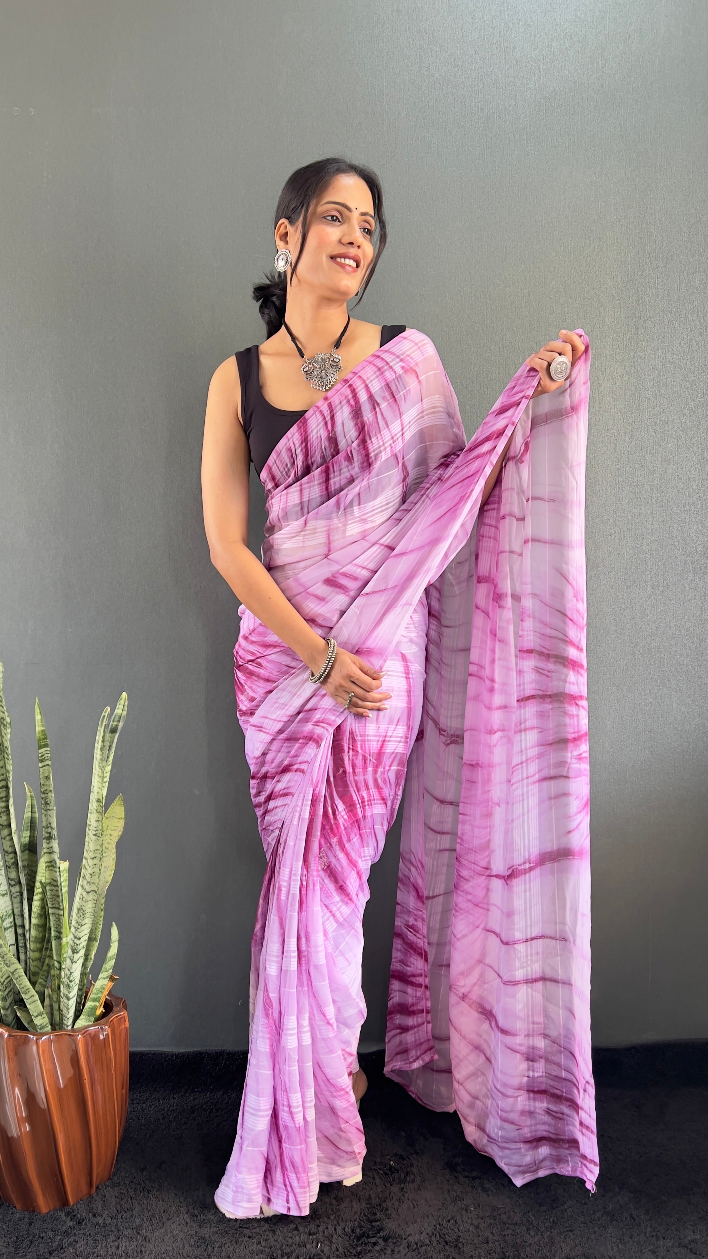 Annaya One Minute Ready To Wear Pink Saree with unstitch Blouse