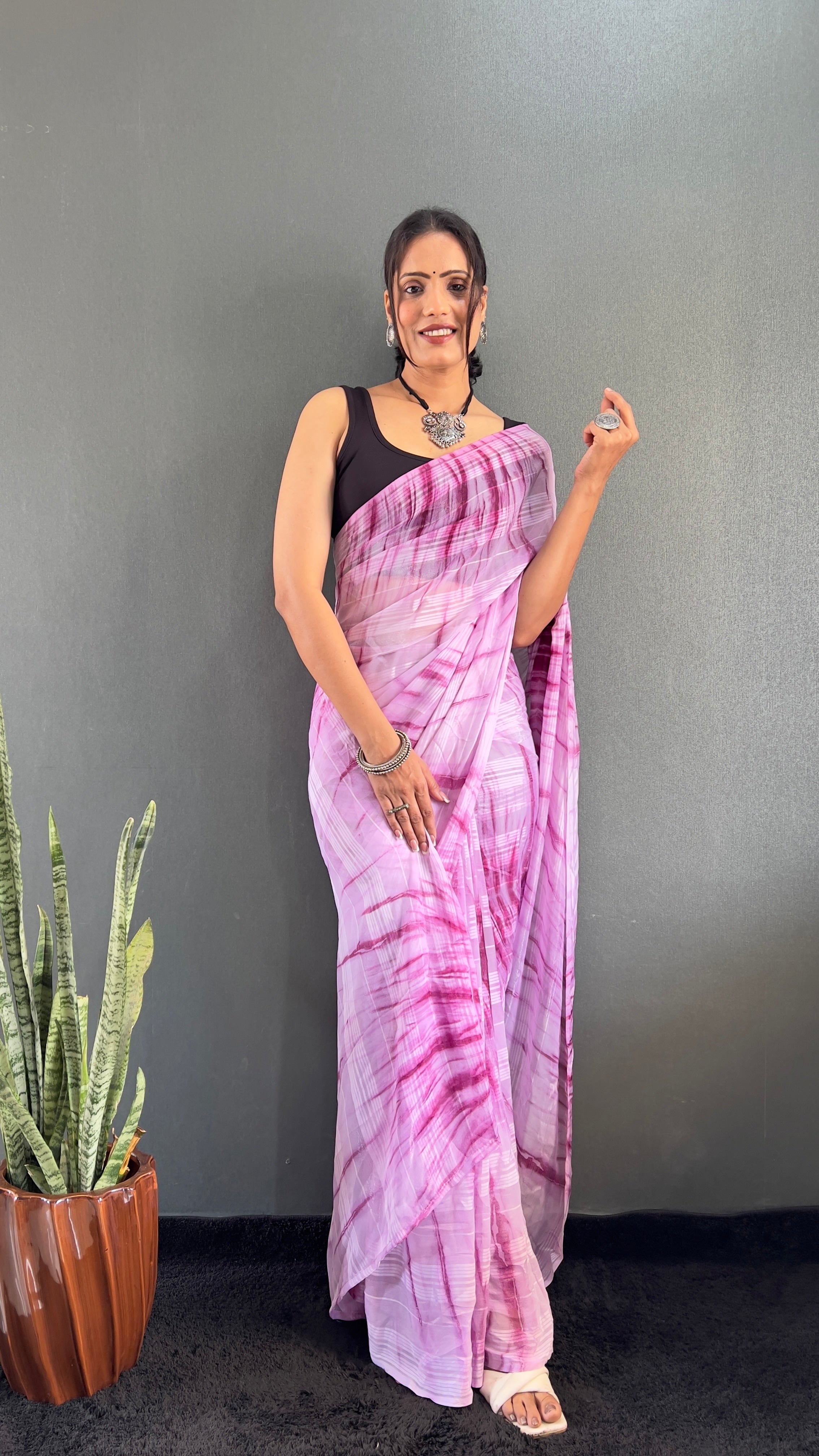 Annaya One Minute Ready To Wear Pink Saree with unstitch Blouse