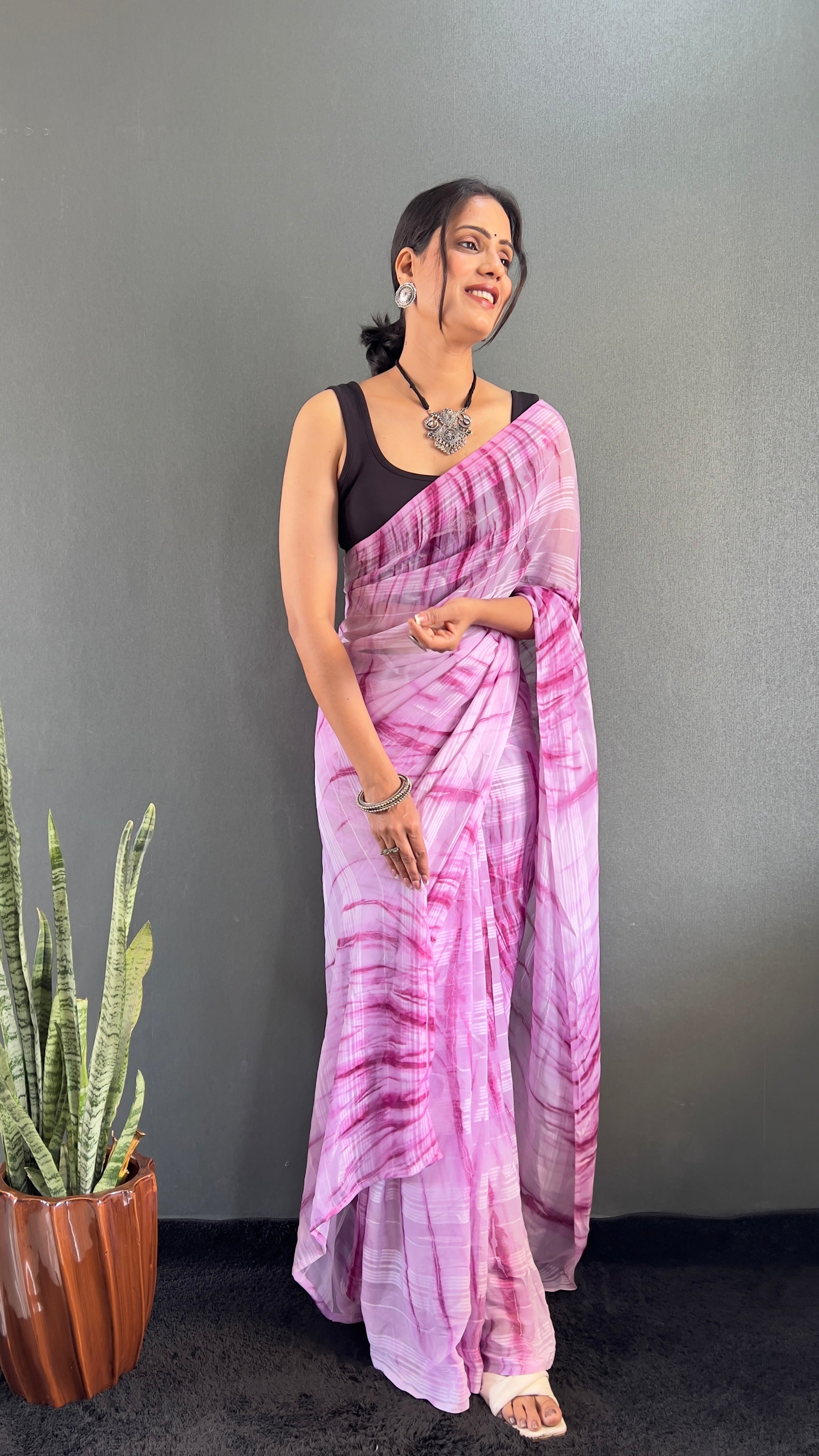 Annaya One Minute Ready To Wear Pink Saree with unstitch Blouse