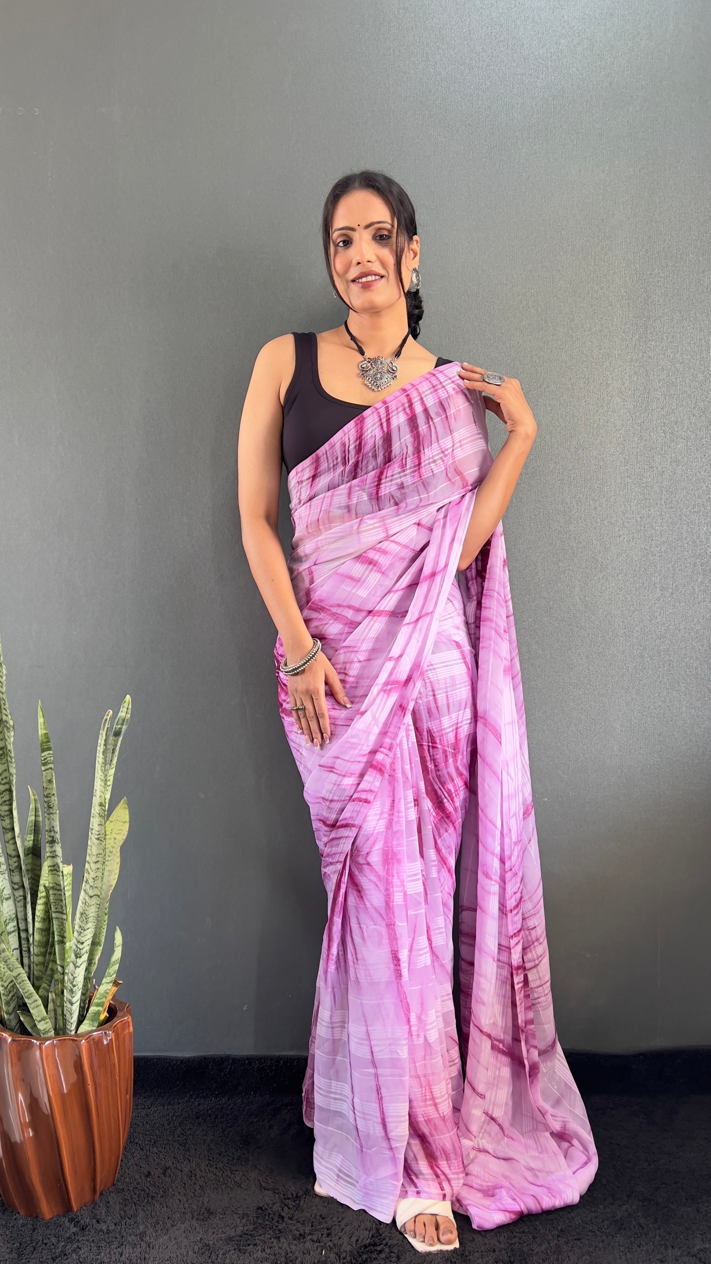 Annaya One Minute Ready To Wear Pink Saree with unstitch Blouse