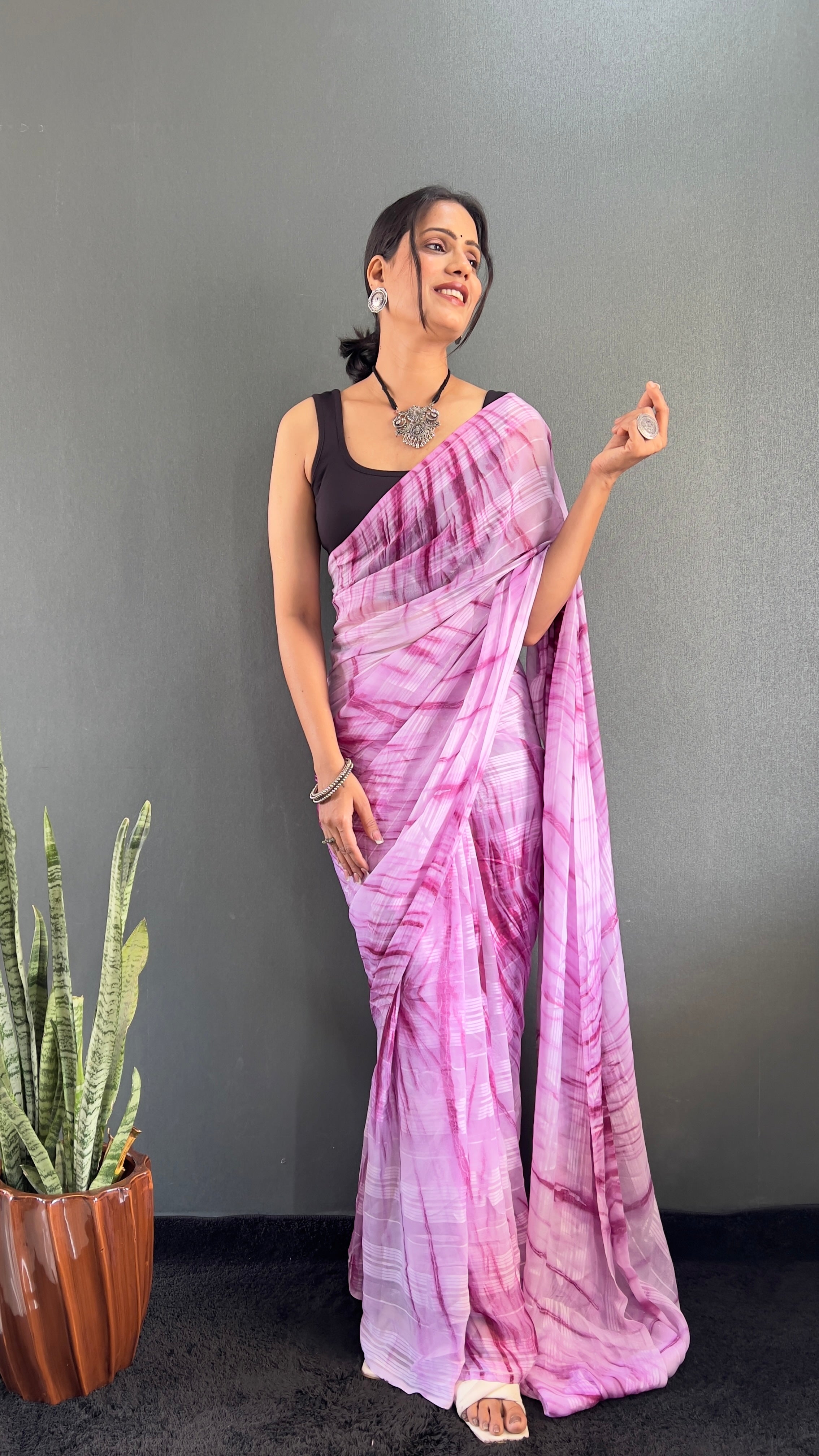 Annaya One Minute Ready To Wear Pink Saree with unstitch Blouse