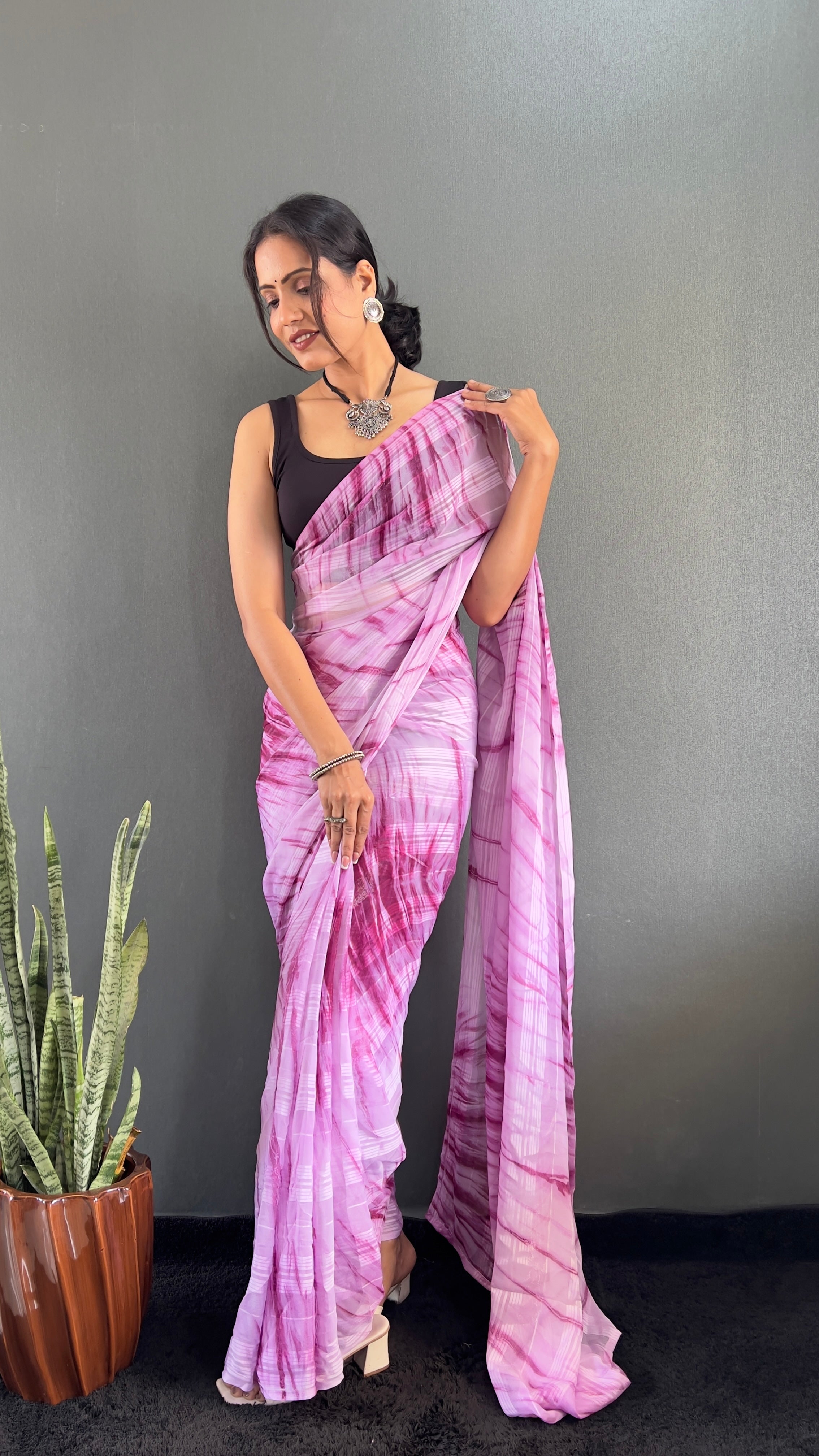 Annaya One Minute Ready To Wear Pink Saree with unstitch Blouse