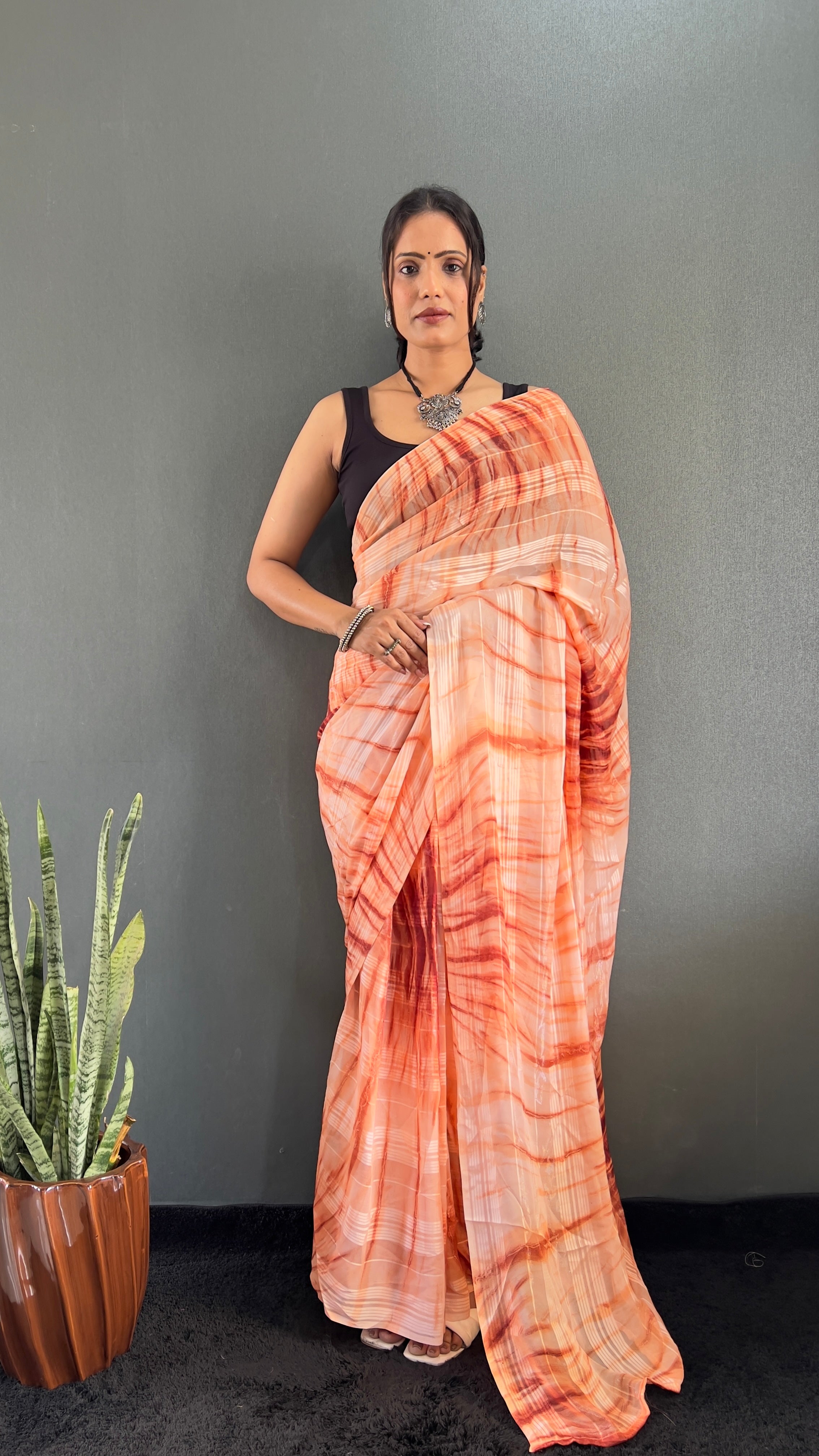 Annaya One Minute Ready To Wear Orange Saree with unstitch Blouse