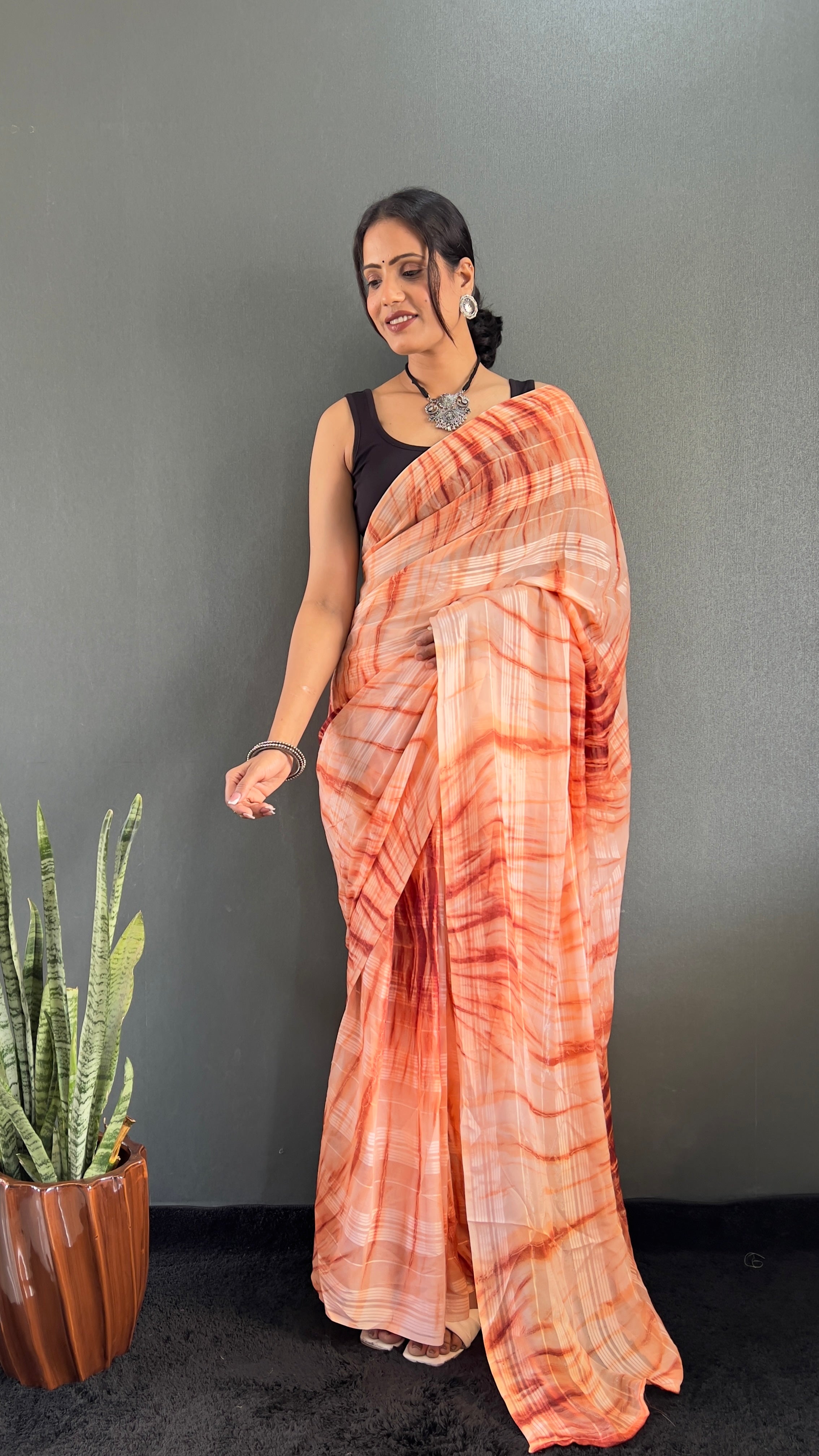 Annaya One Minute Ready To Wear Orange Saree with unstitch Blouse