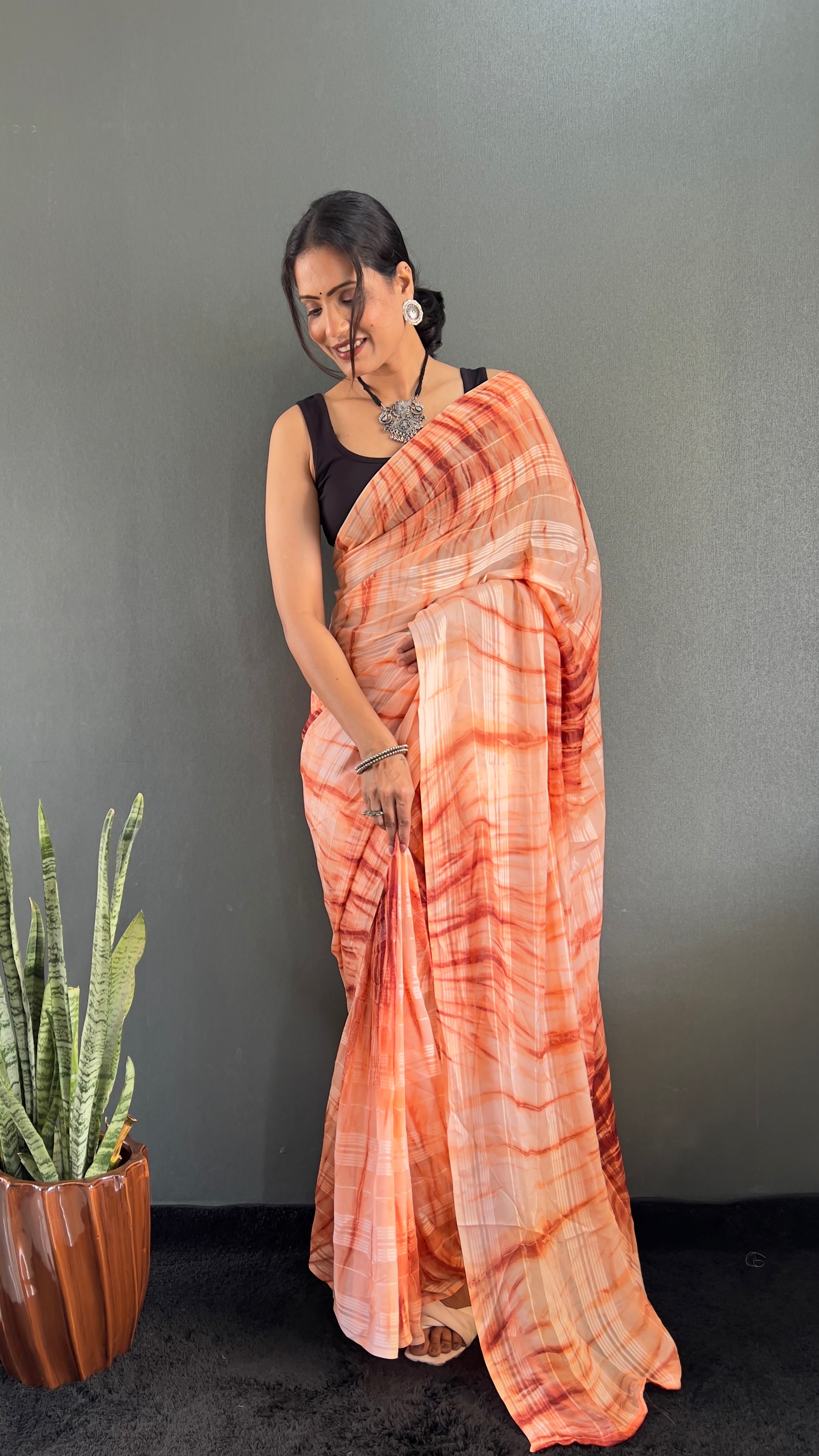 Annaya One Minute Ready To Wear Orange Saree with unstitch Blouse