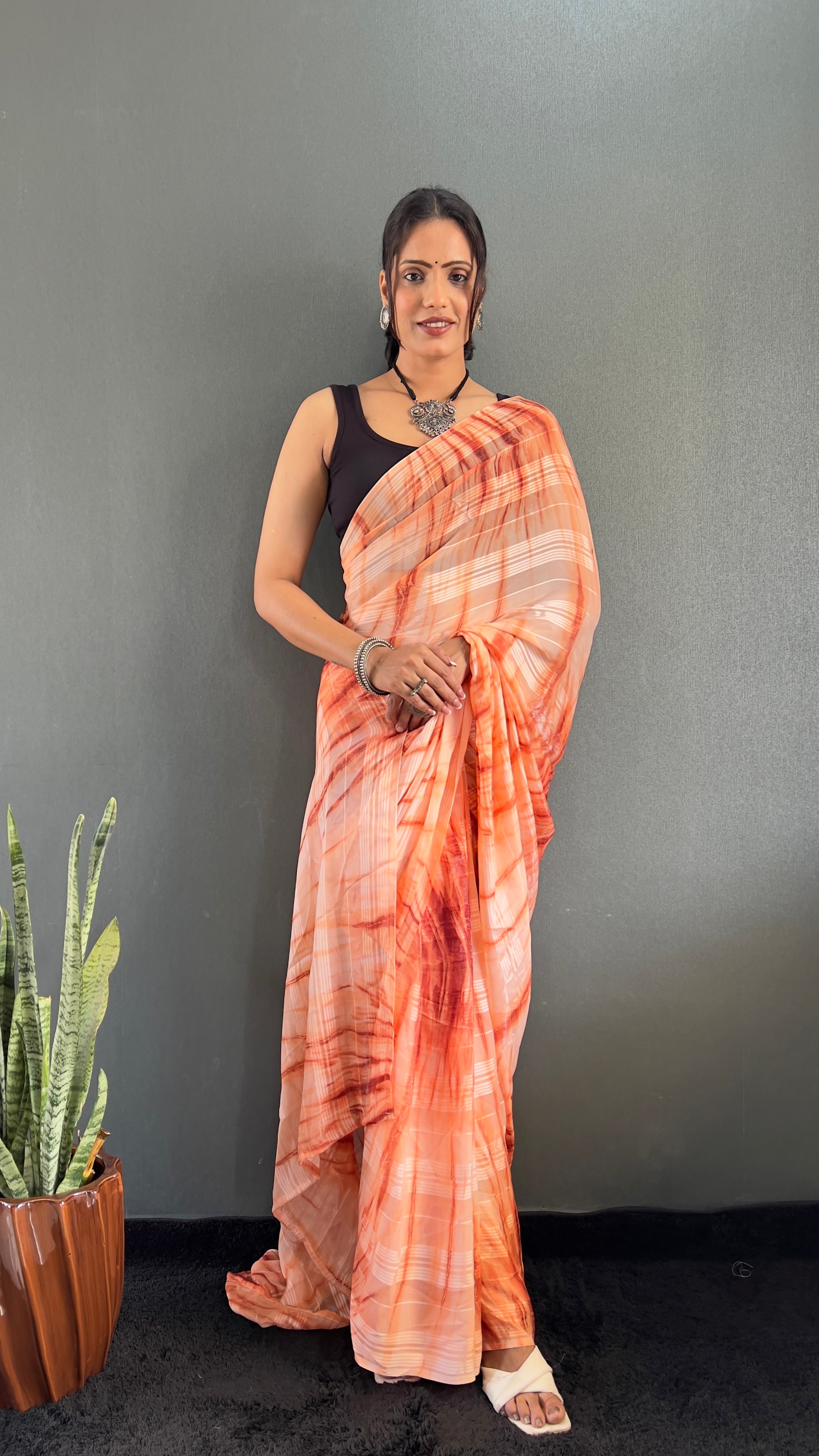 Annaya One Minute Ready To Wear Orange Saree with unstitch Blouse