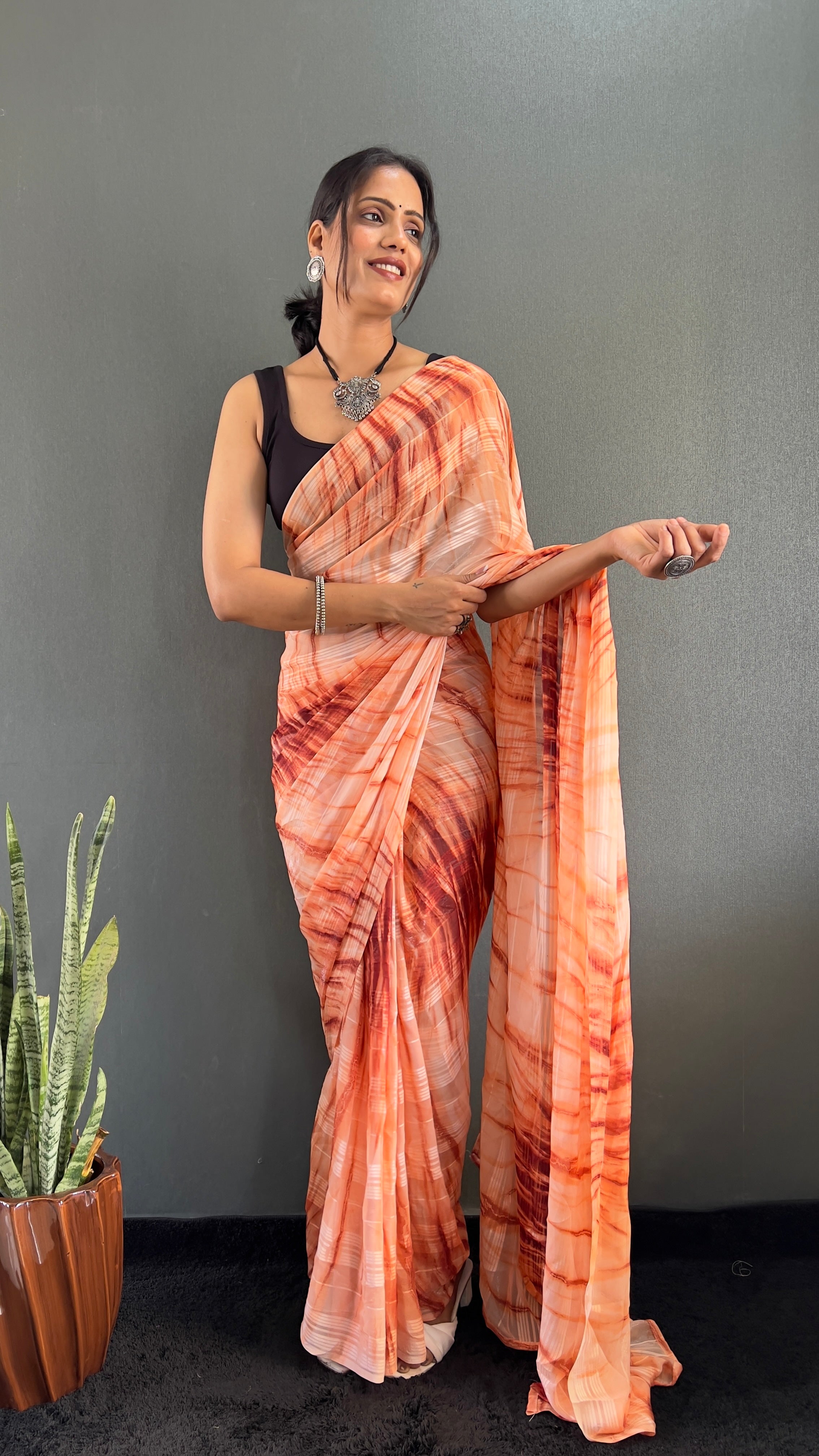 Annaya One Minute Ready To Wear Orange Saree with unstitch Blouse