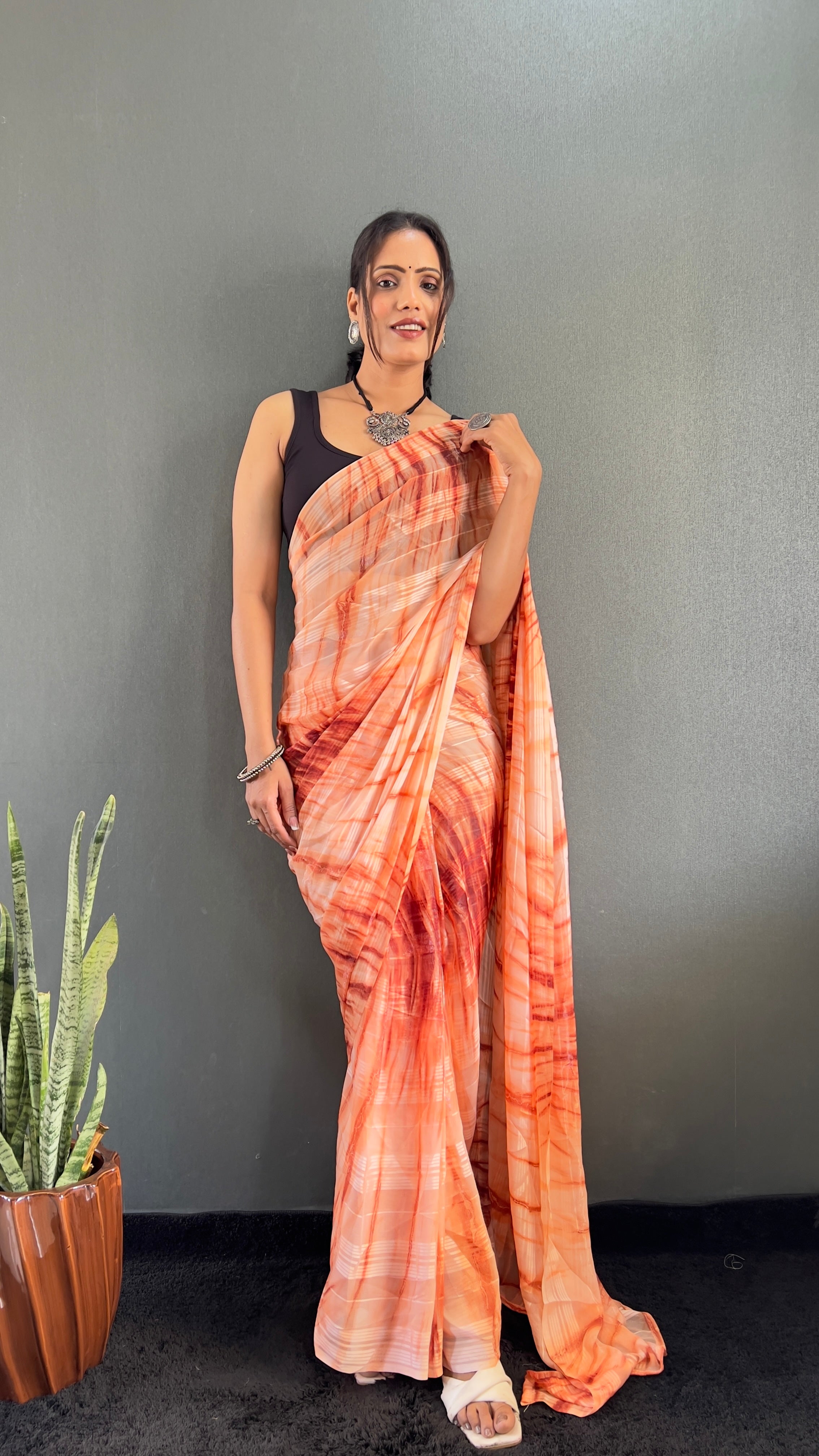 Annaya One Minute Ready To Wear Orange Saree with unstitch Blouse