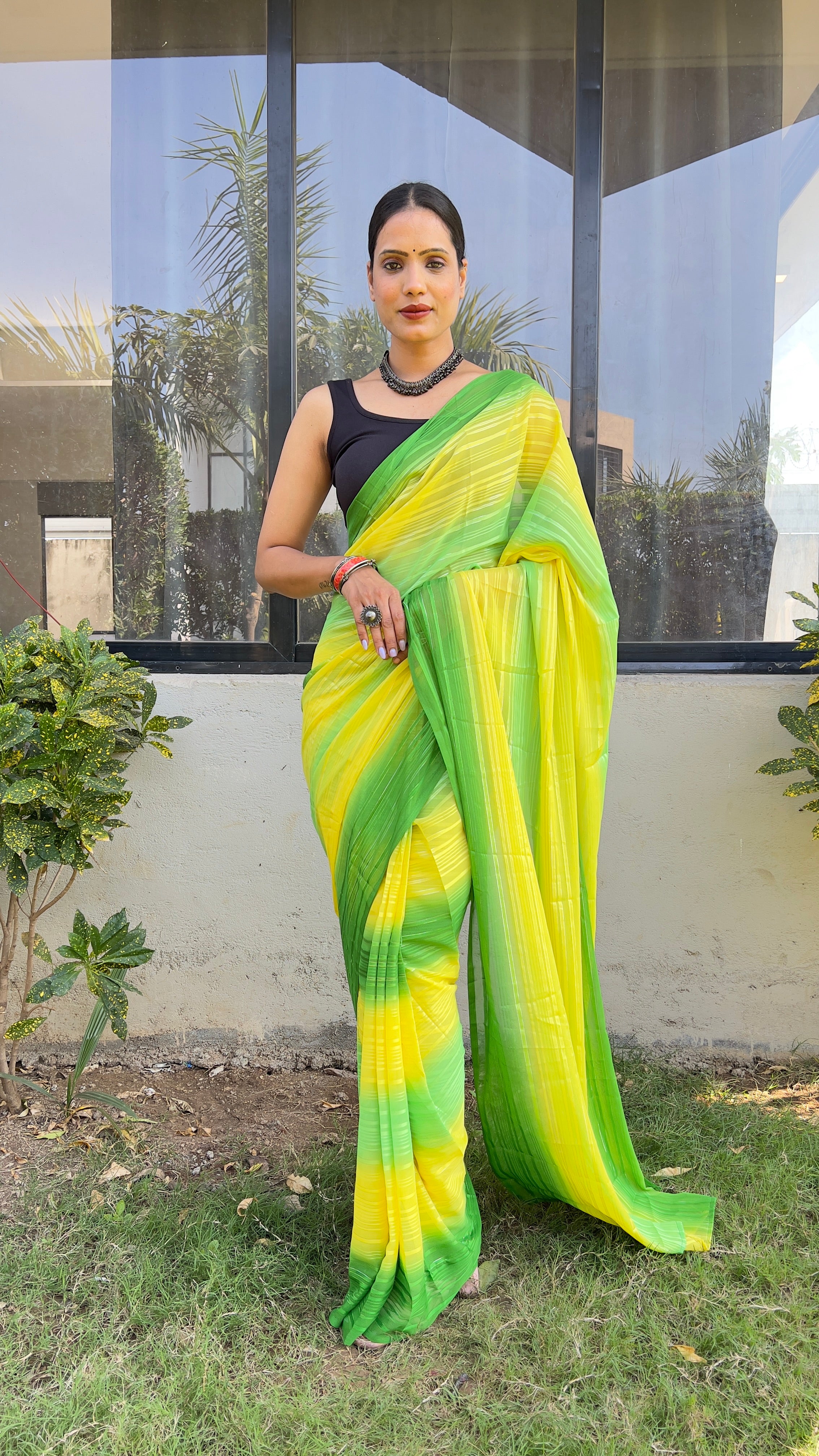 One Minute Ready To Wear New Pretty Green Sitara Print Saree NEEVA FASHION