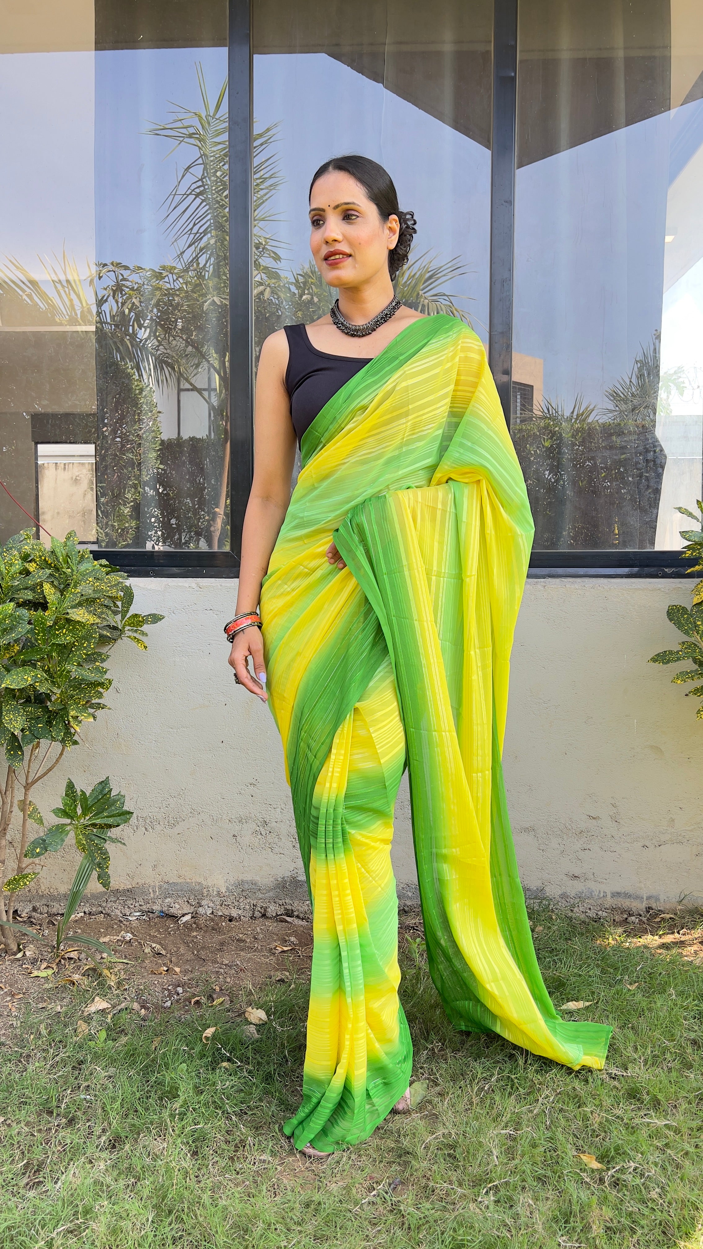 One Minute Ready To Wear New Pretty Green Sitara Print Saree NEEVA FASHION