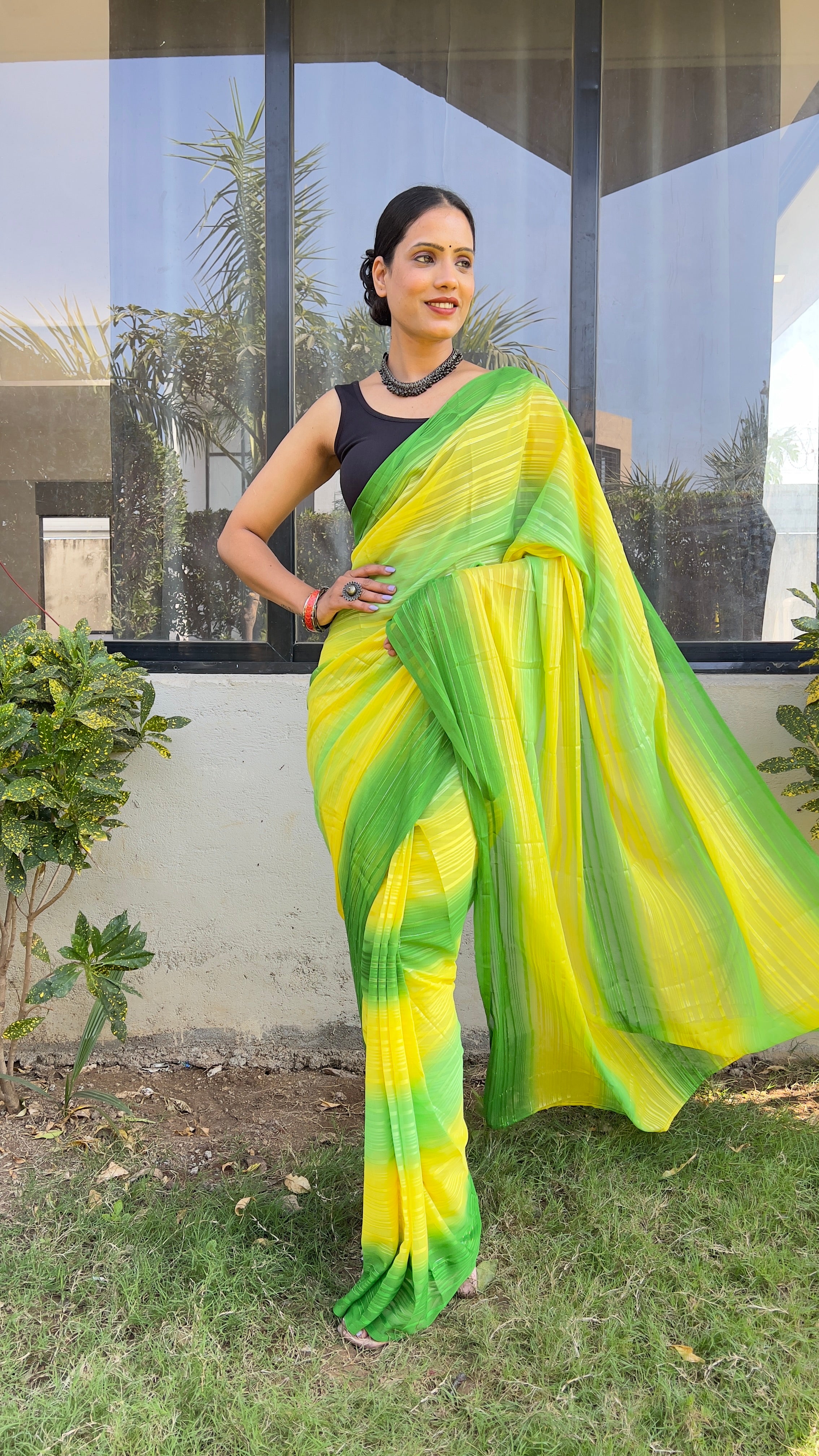 One Minute Ready To Wear New Pretty Green Sitara Print Saree NEEVA FASHION