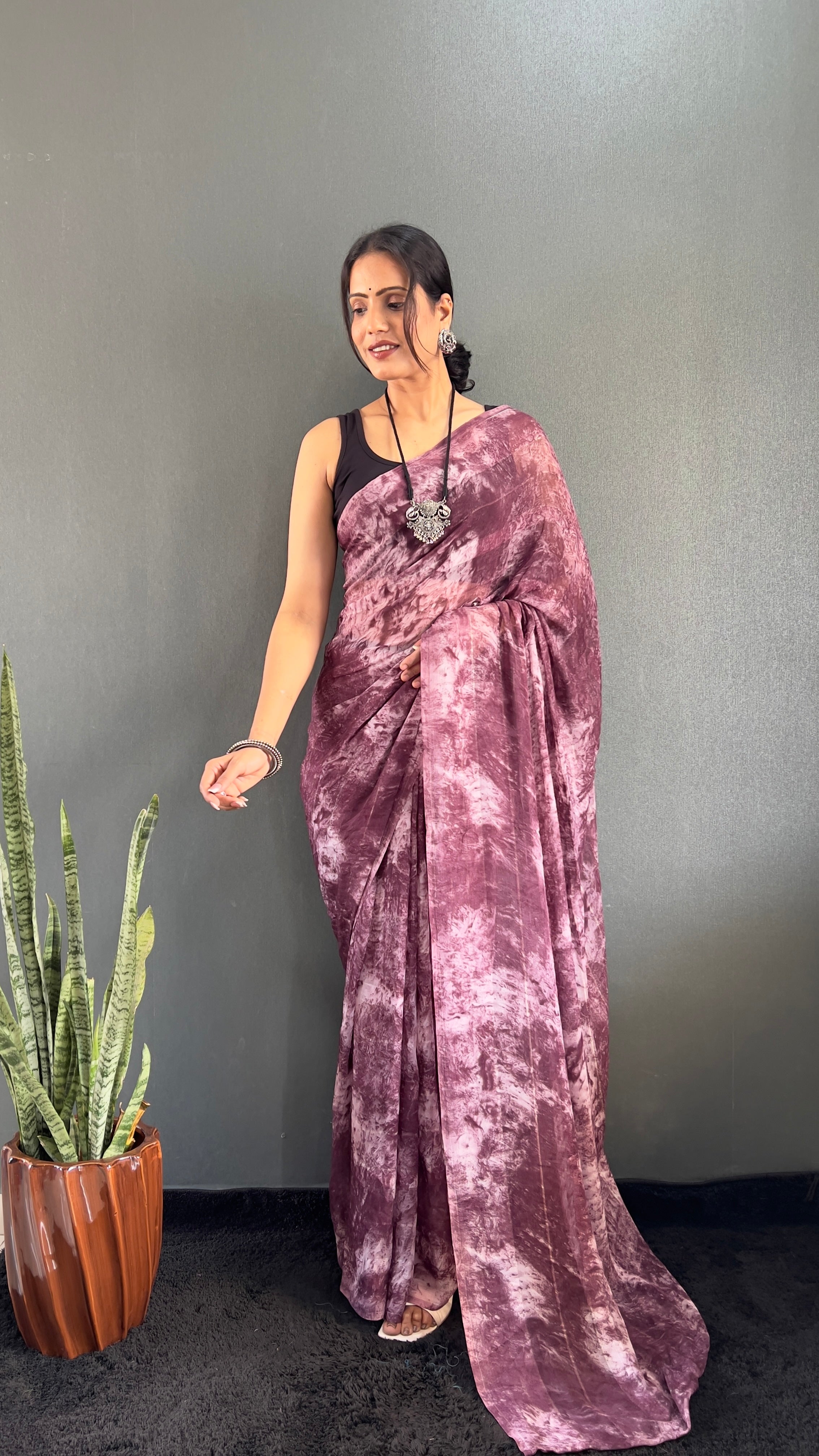 Adita One Minute Ready To Wear Magenta Saree With Unstiched Blouse