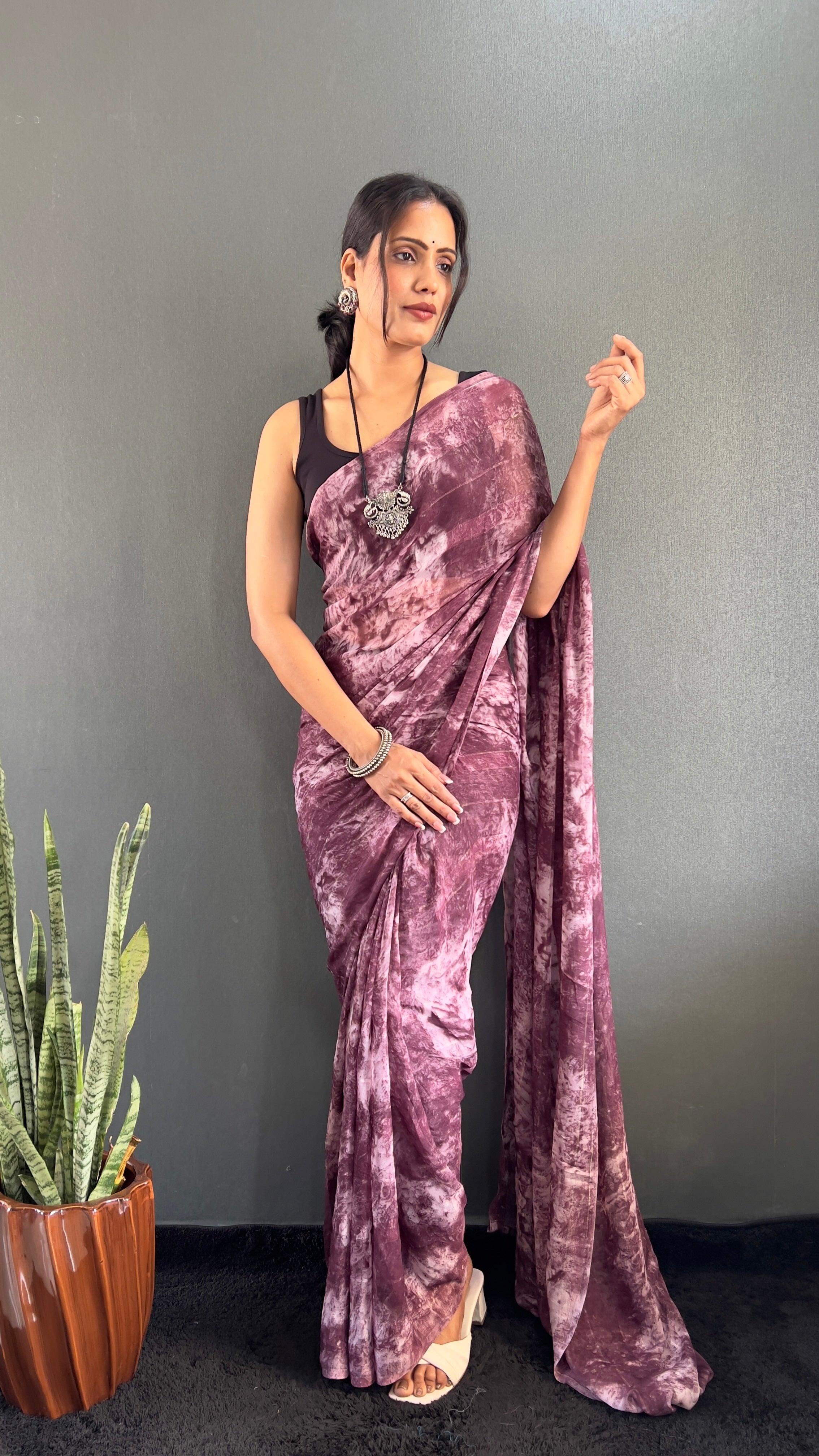 Adita One Minute Ready To Wear Magenta Saree With Unstiched Blouse