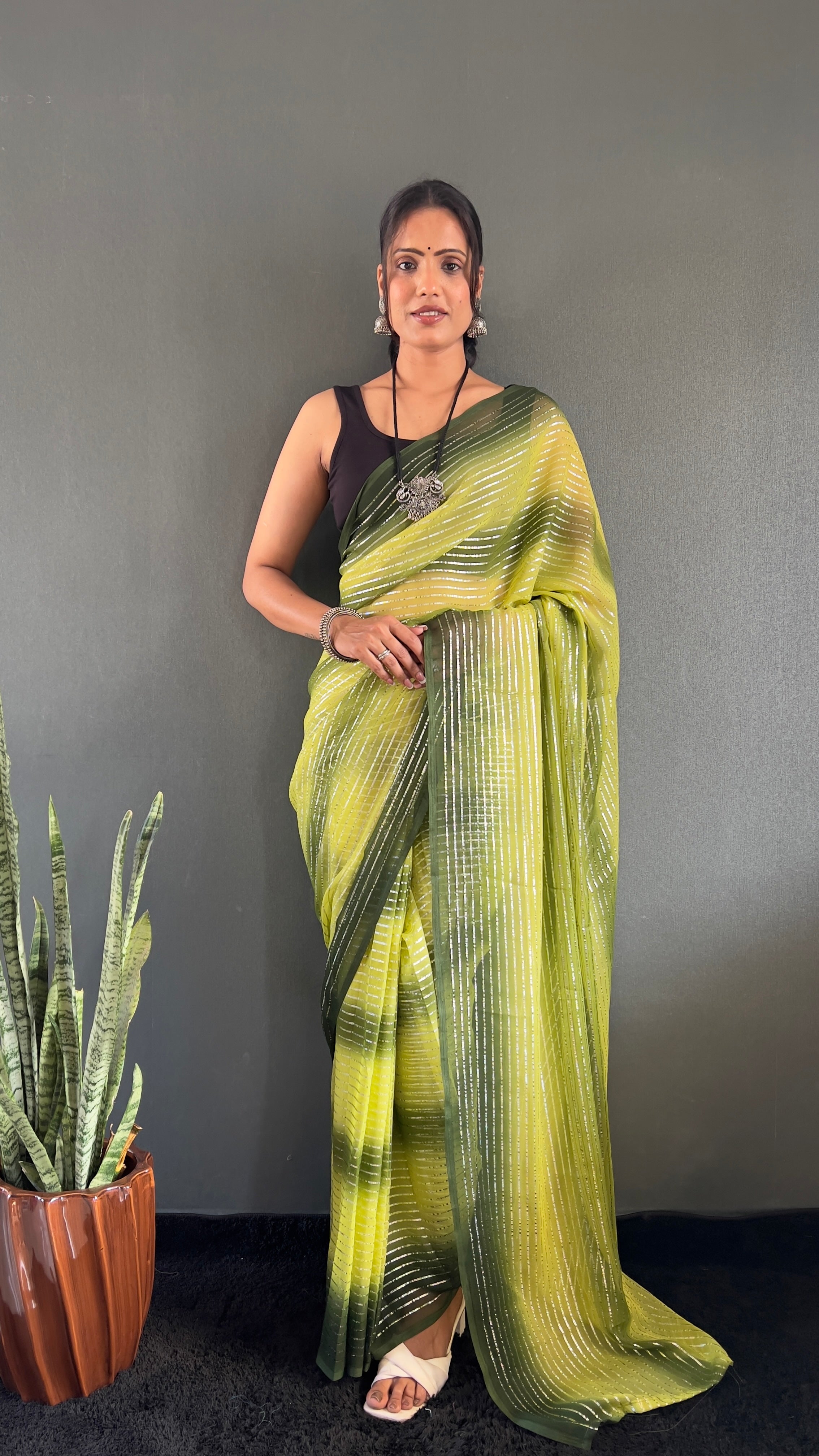 Gemma One Minute Ready To Wear Dual Yellow Shade Saree With Unstiched Blouse