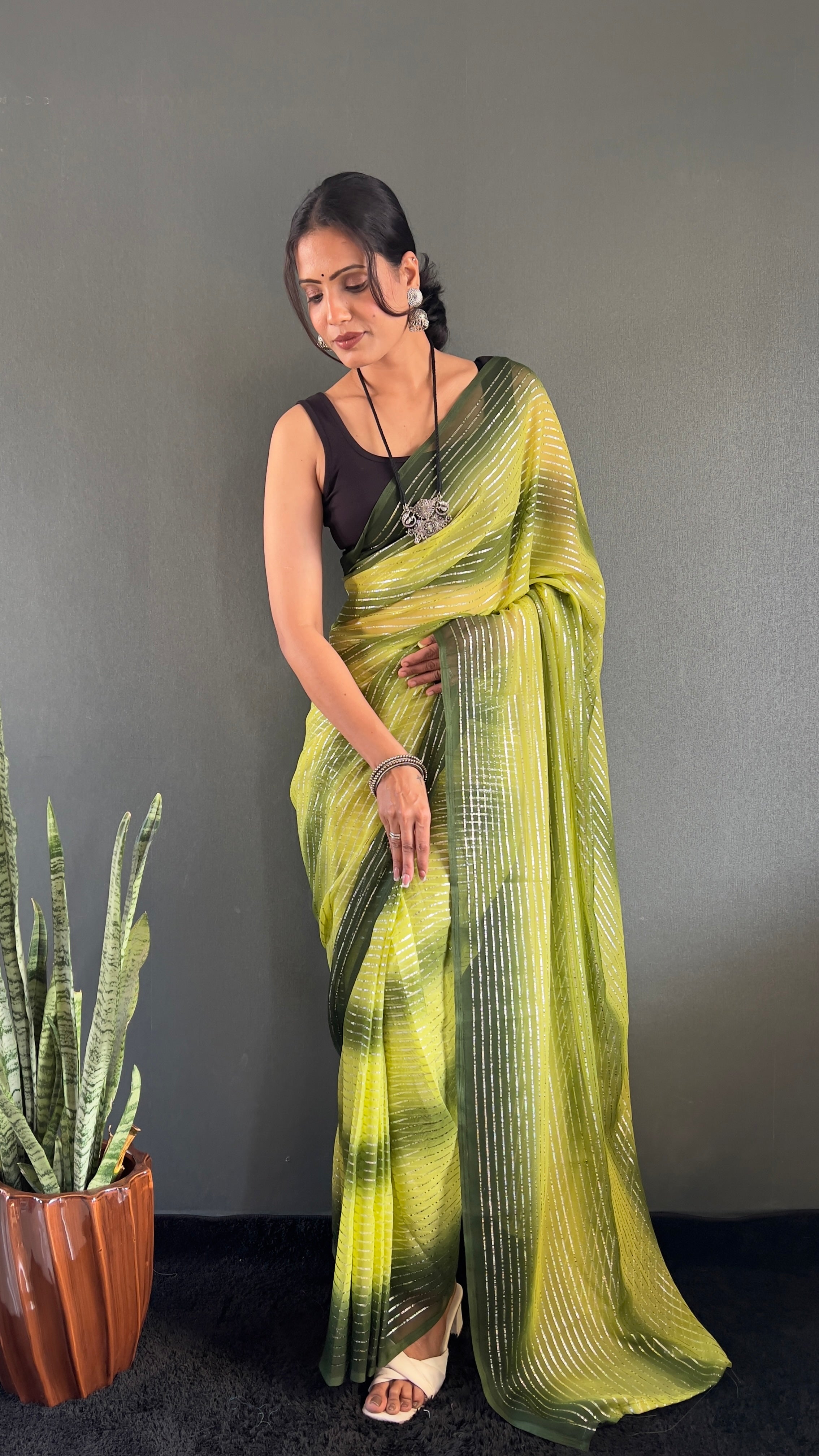 Gemma One Minute Ready To Wear Dual Yellow Shade Saree With Unstiched Blouse