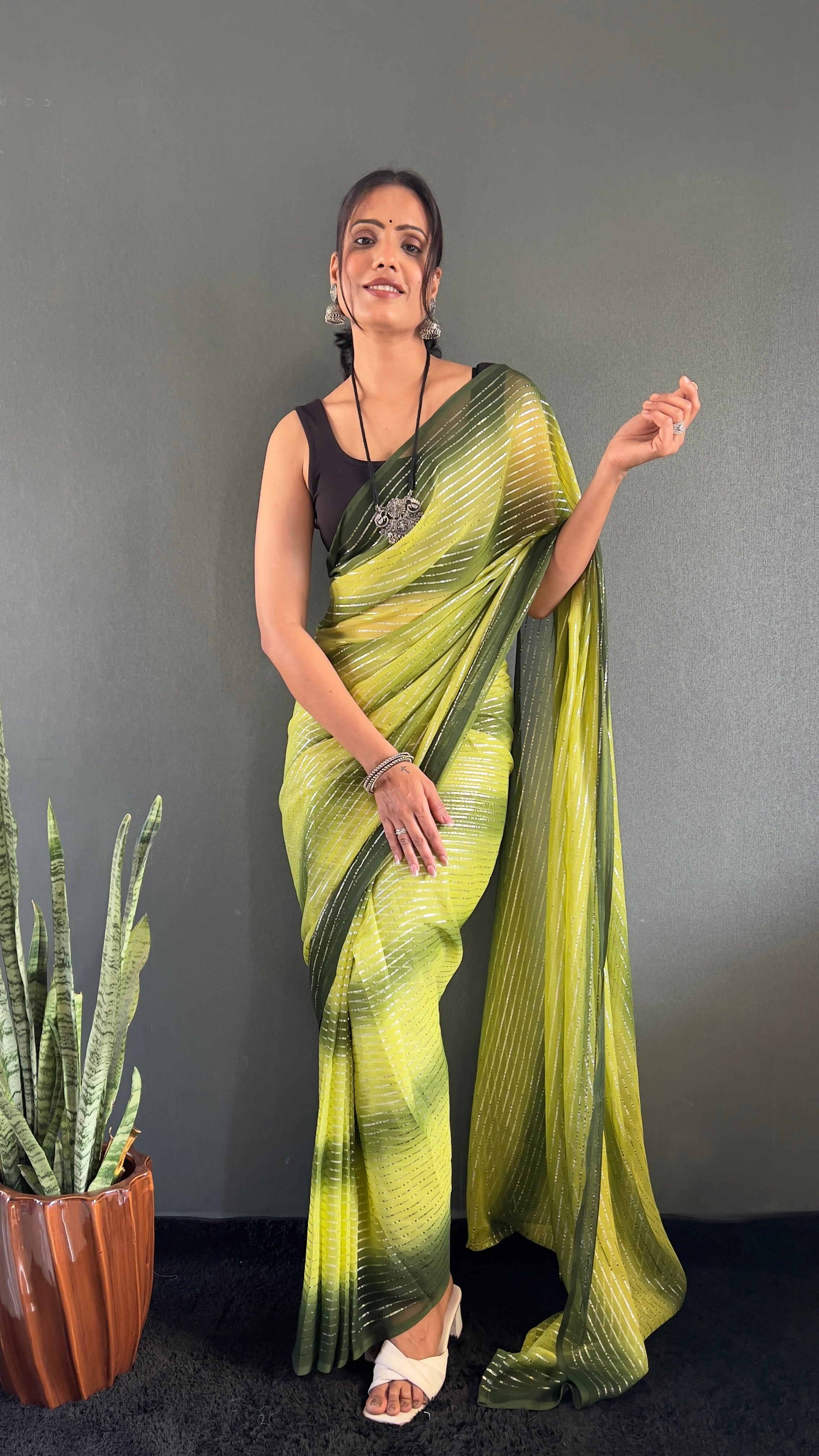 Gemma One Minute Ready To Wear Dual Yellow Shade Saree With Unstiched Blouse